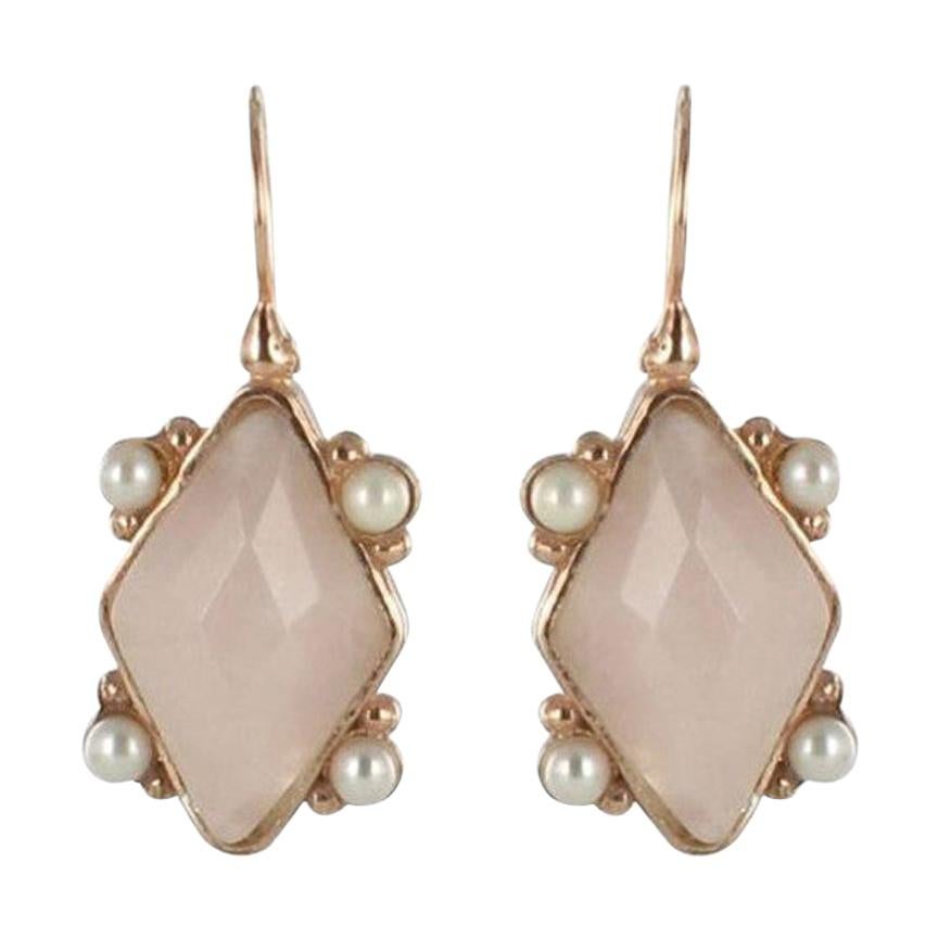 Italian Crystal and Pearl Vermeil Drop Earrings