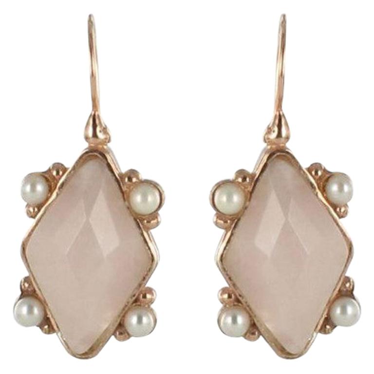 Italian Crystal and Pearl Vermeil Drop Earrings