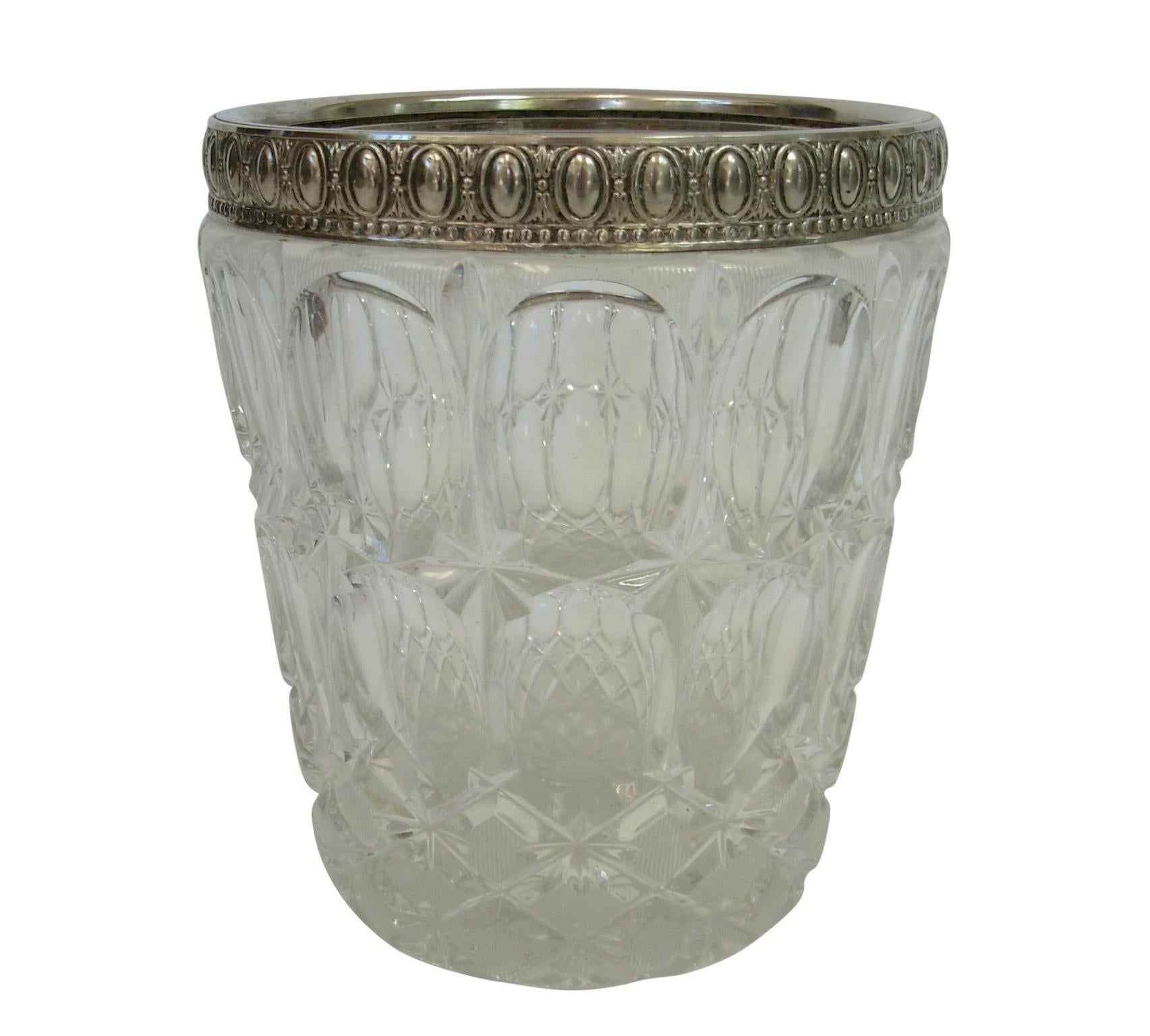 Italian Crystal and Silver Plate Champagne Wine Cooler on Stand 4