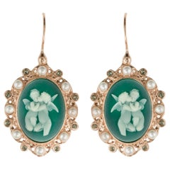 Italian Crystal Angel Cameo Crystal Pearl Vermeil Drop Earrings