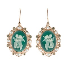 Italian Crystal Angel Cameo Crystal Pearl Vermeil Drop Earrings