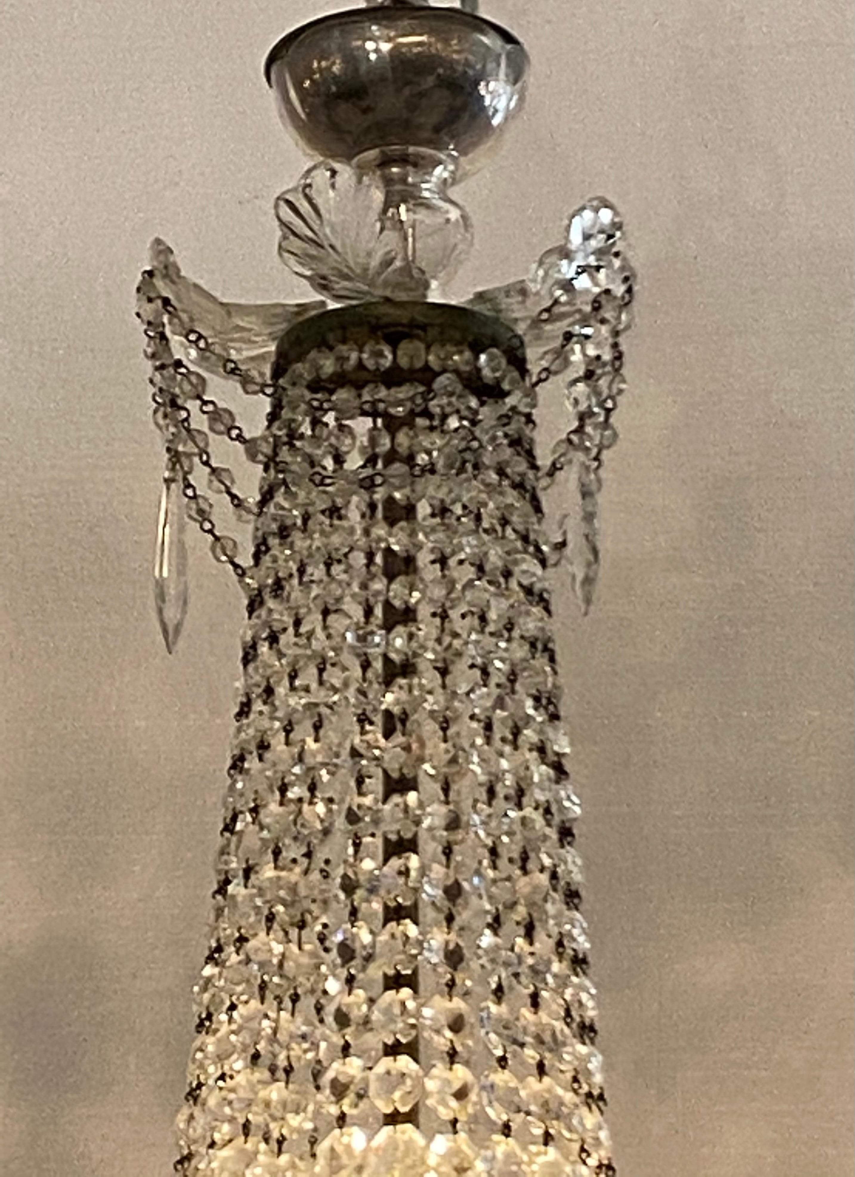 Antique crystal basket chandelier, American wired, 3-light.