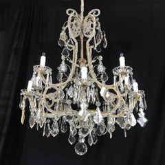Italian Crystal Beaded Chandelier 20th Century Eleven-Light Cage Chandelier