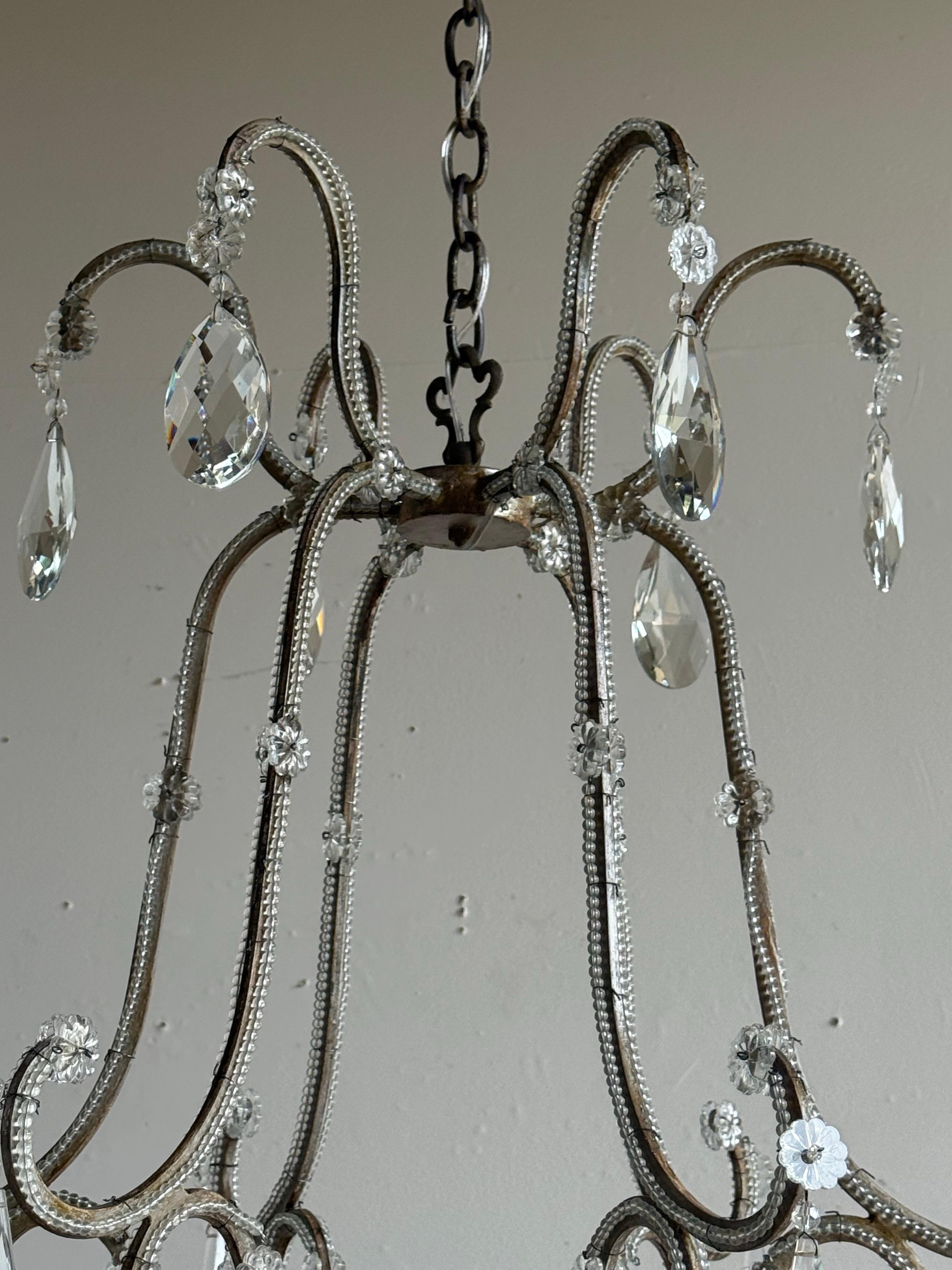 Lampadario di cristallo italiano con perline, metà del XX secolo in vendita 6
