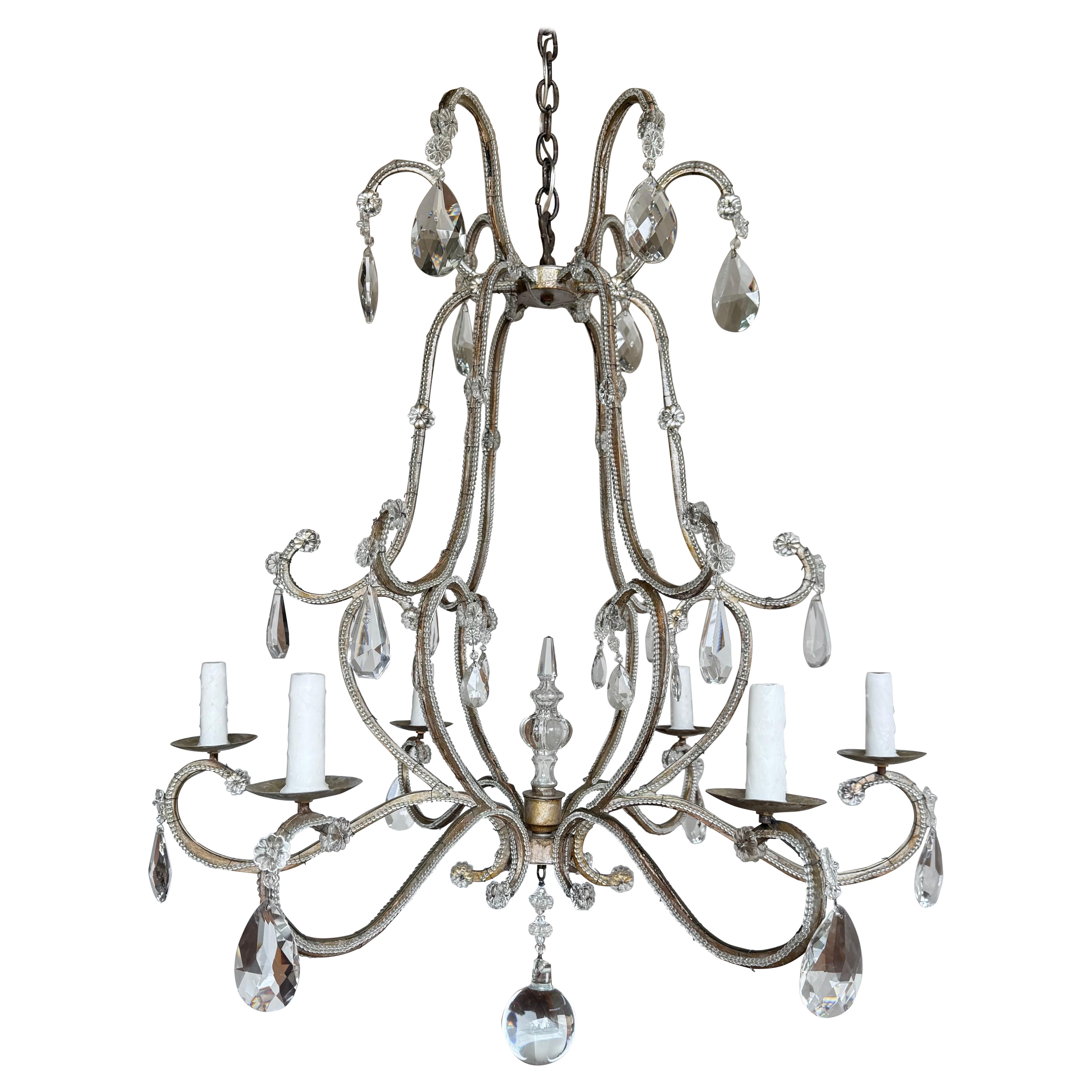 Italian Crystal Beaded Chandelier, Mid-20th Century