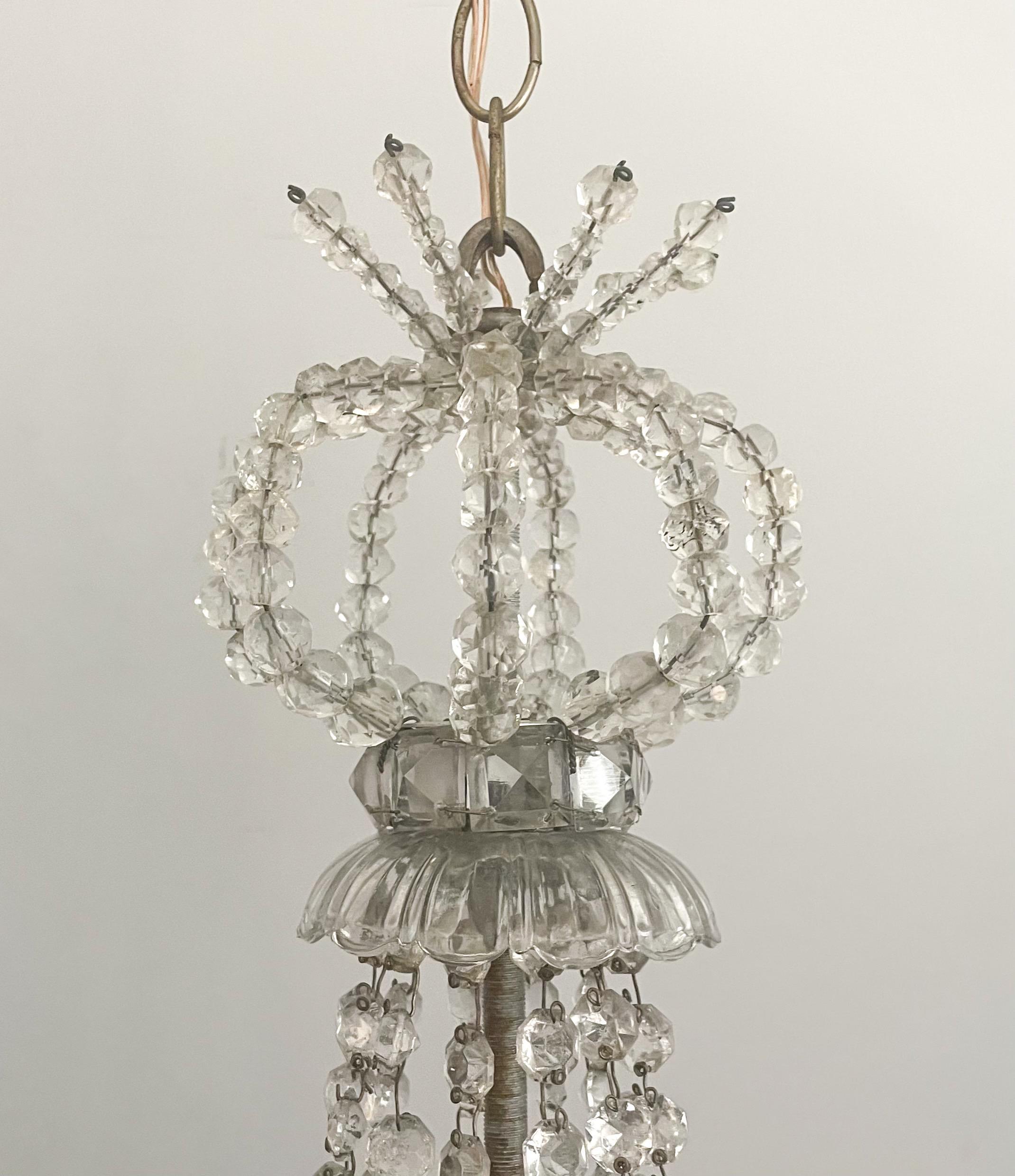 Italian Crystal Beaded Chandelier Pendant In Good Condition For Sale In Los Angeles, CA