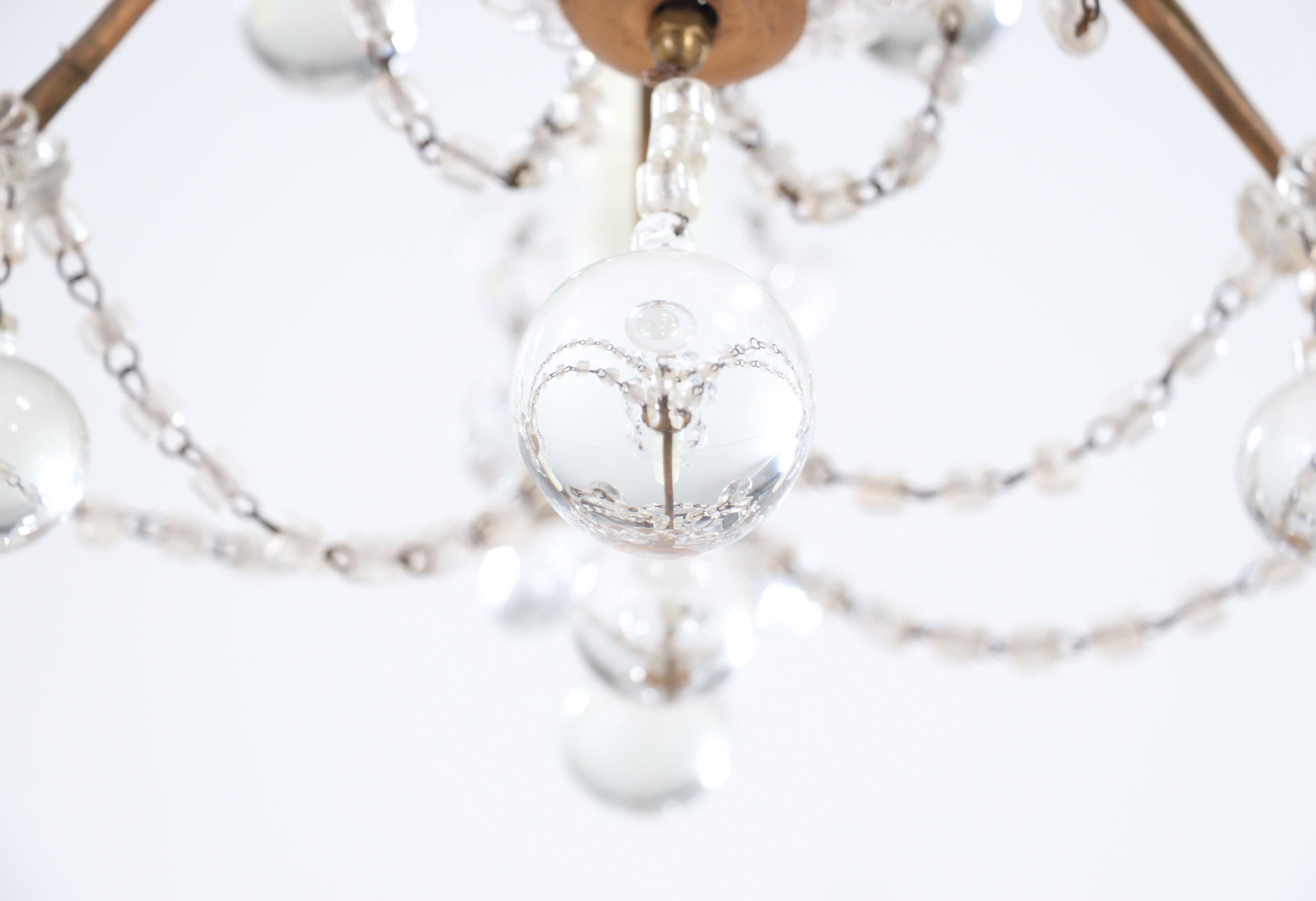 Louis XVI Italian Crystal Beaded Chandelier with Glass Ball Drops