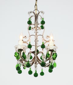 Italian Crystal Beaded Chandelier with Green Drops