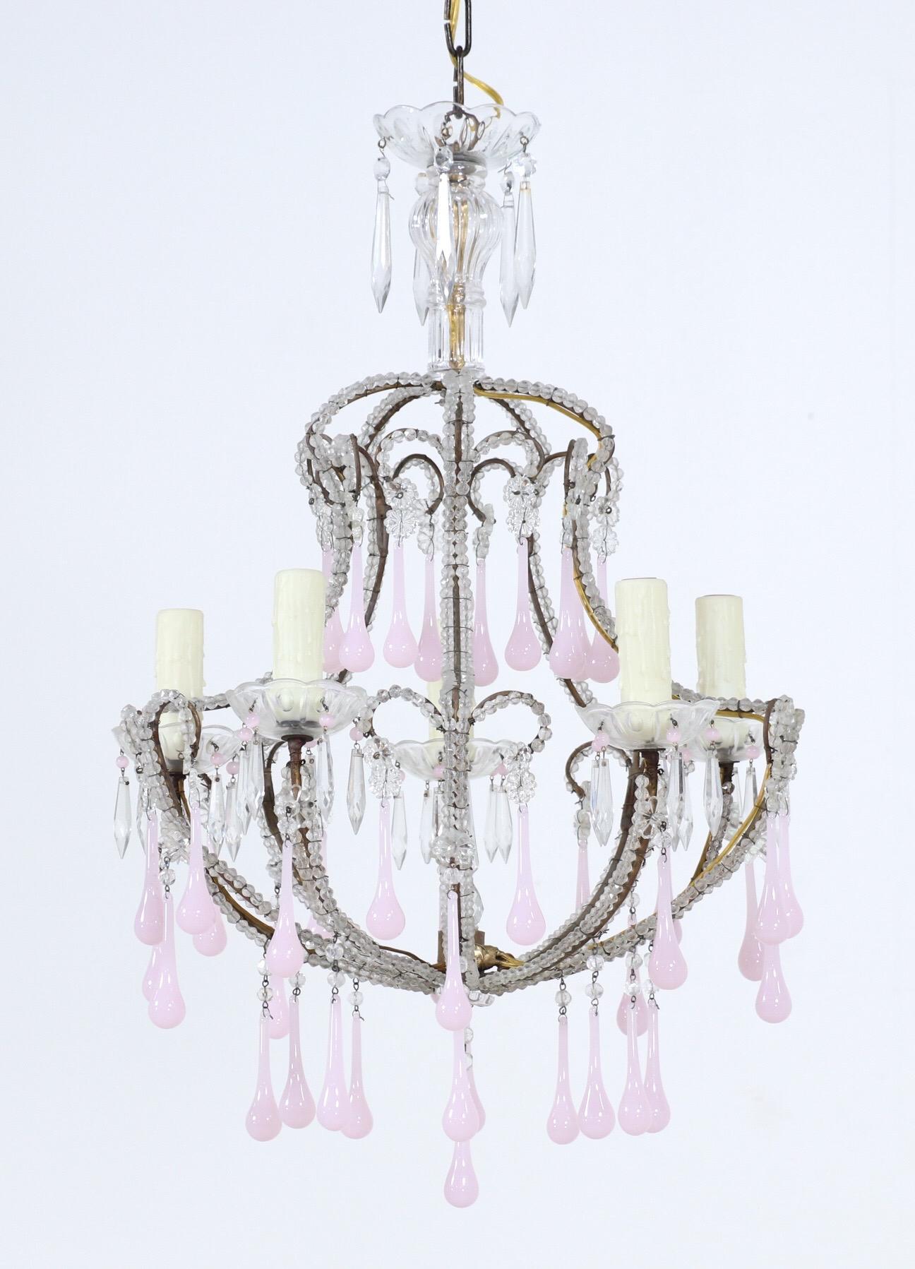 pink bead chandelier