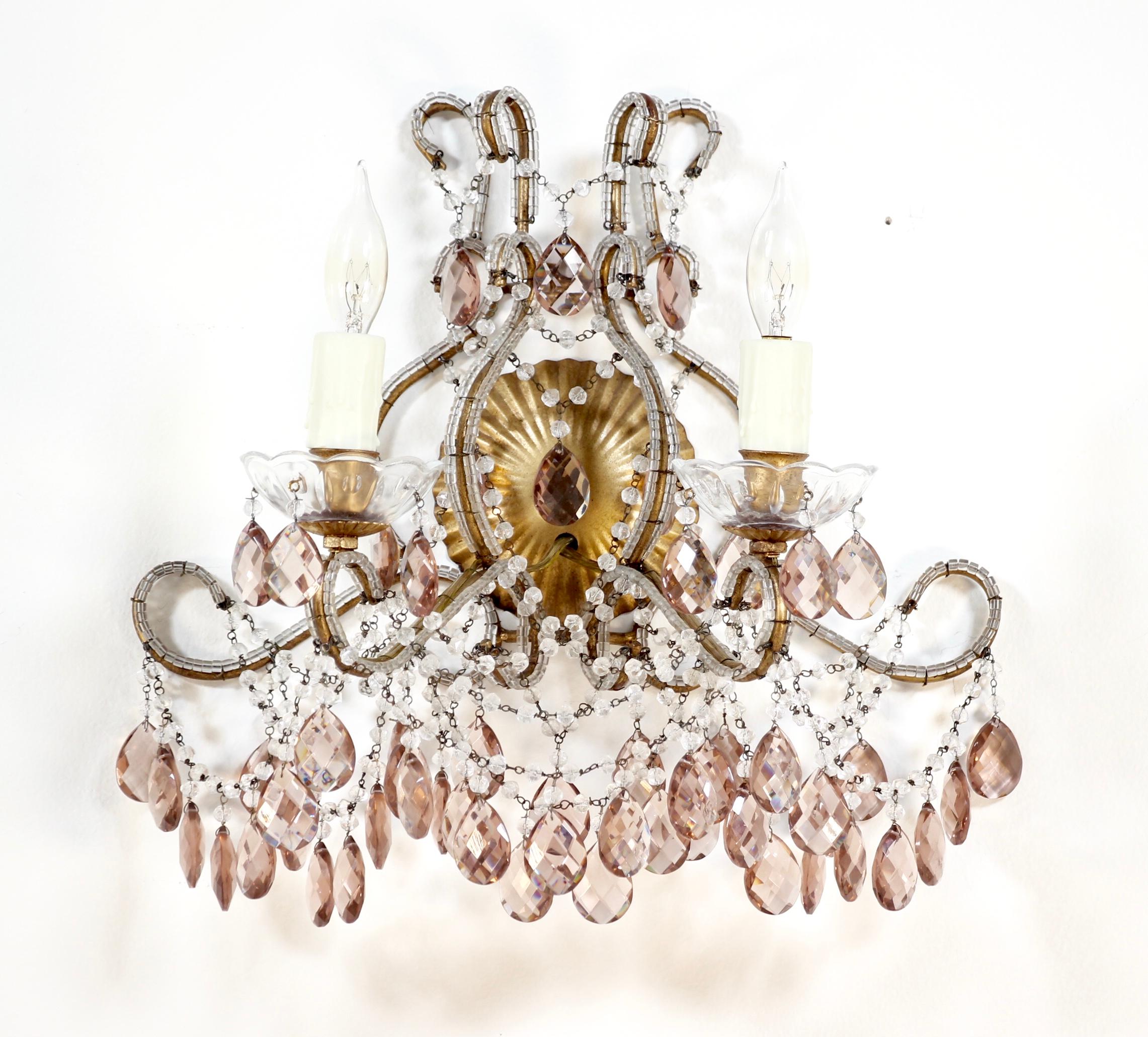 Louis XVI Italian Crystal Beaded Sconces