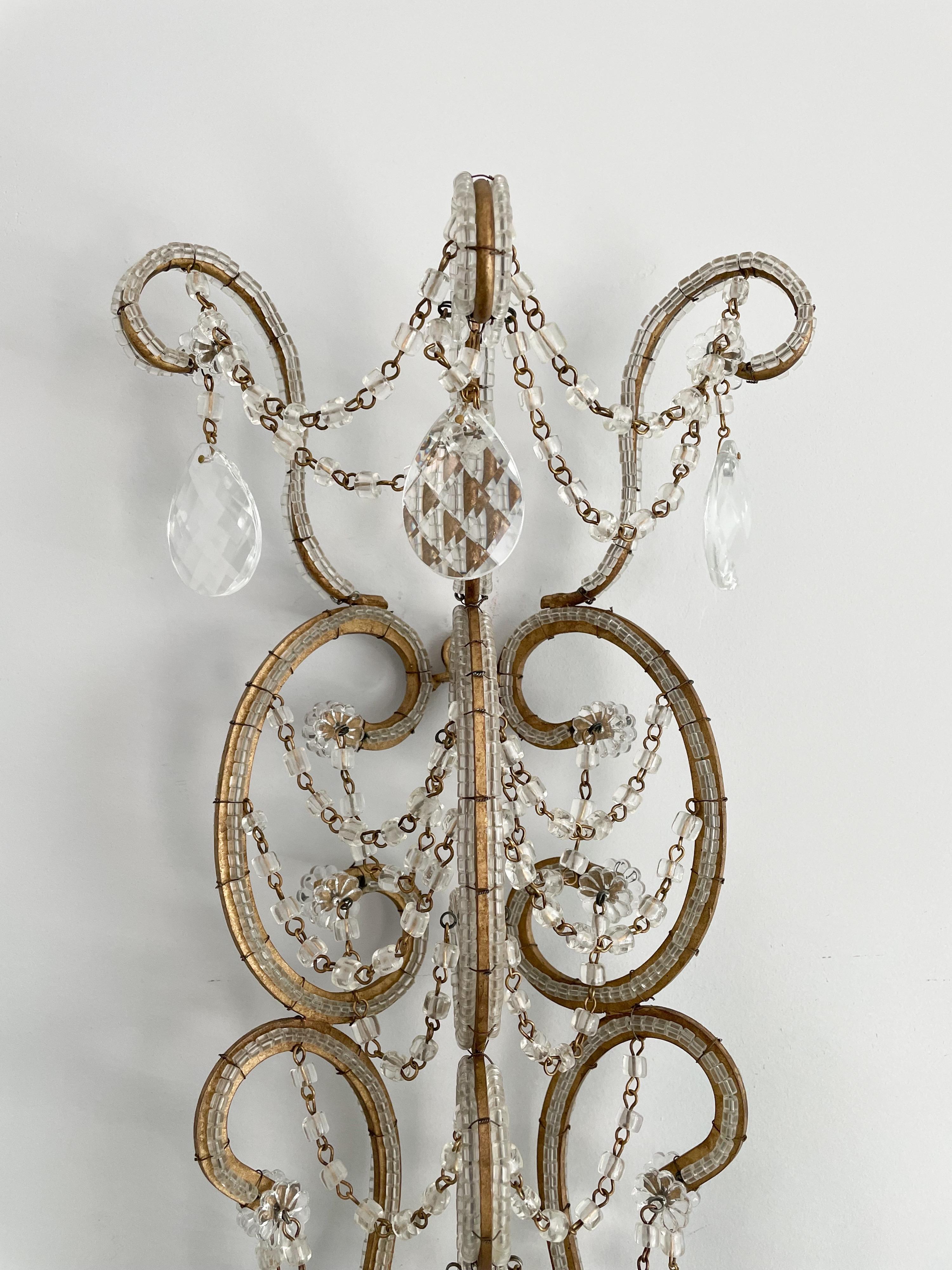 Italian Crystal Beaded Sconces In Good Condition In Los Angeles, CA