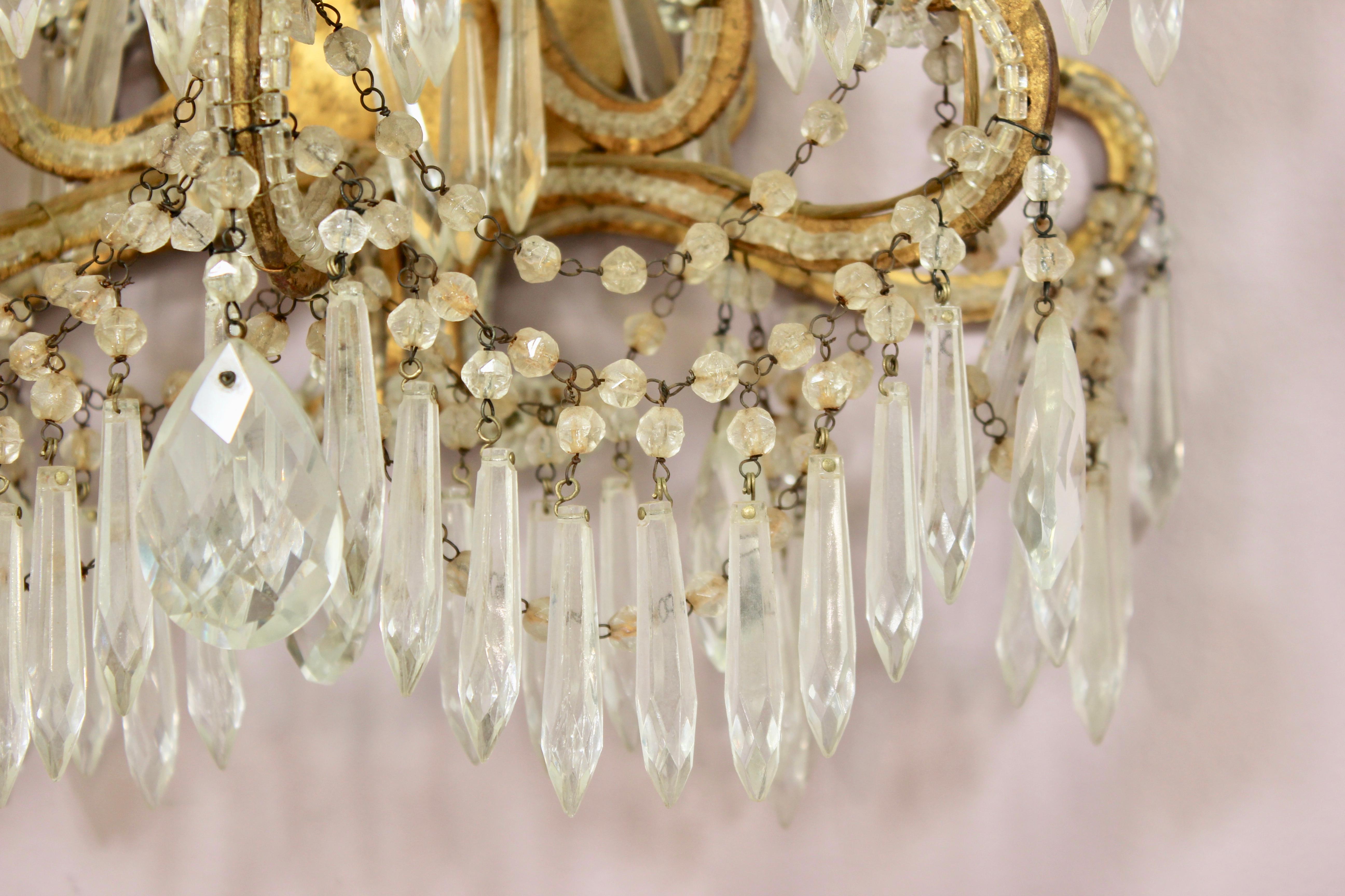 Italian Crystal Beaded Sconces In Good Condition In Los Angeles, CA