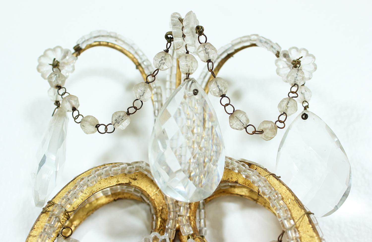 Pair of 1920's Italian Crystal Beaded Sconces In Good Condition In Los Angeles, CA