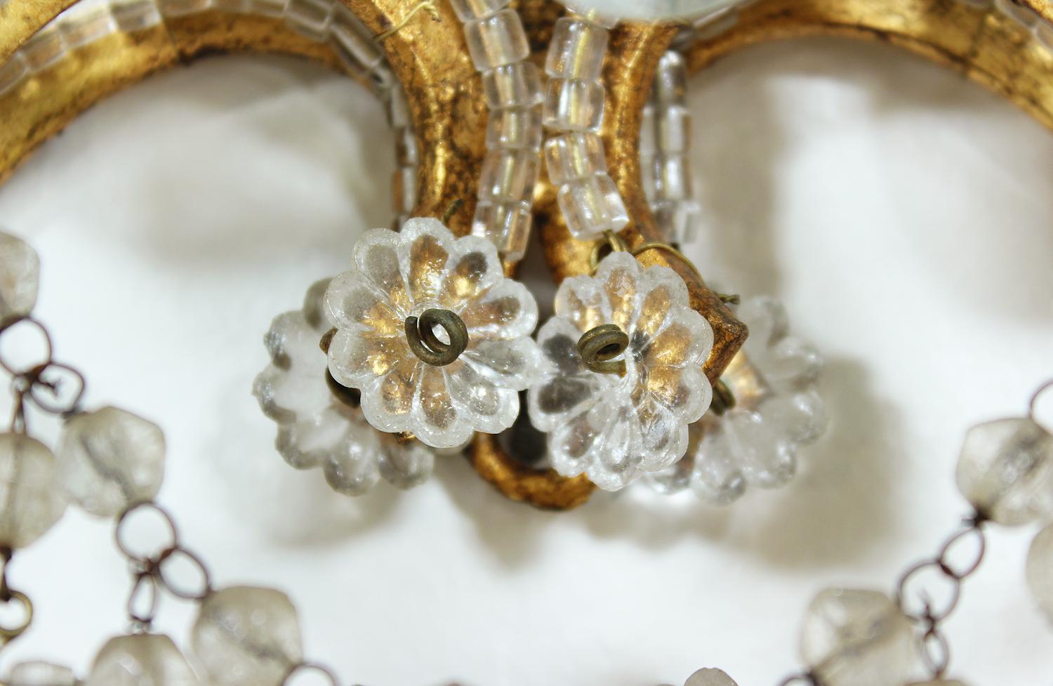Early 20th Century Pair of 1920's Italian Crystal Beaded Sconces
