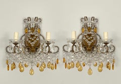 Italian Crystal Beaded Sconces With Amber Prisms