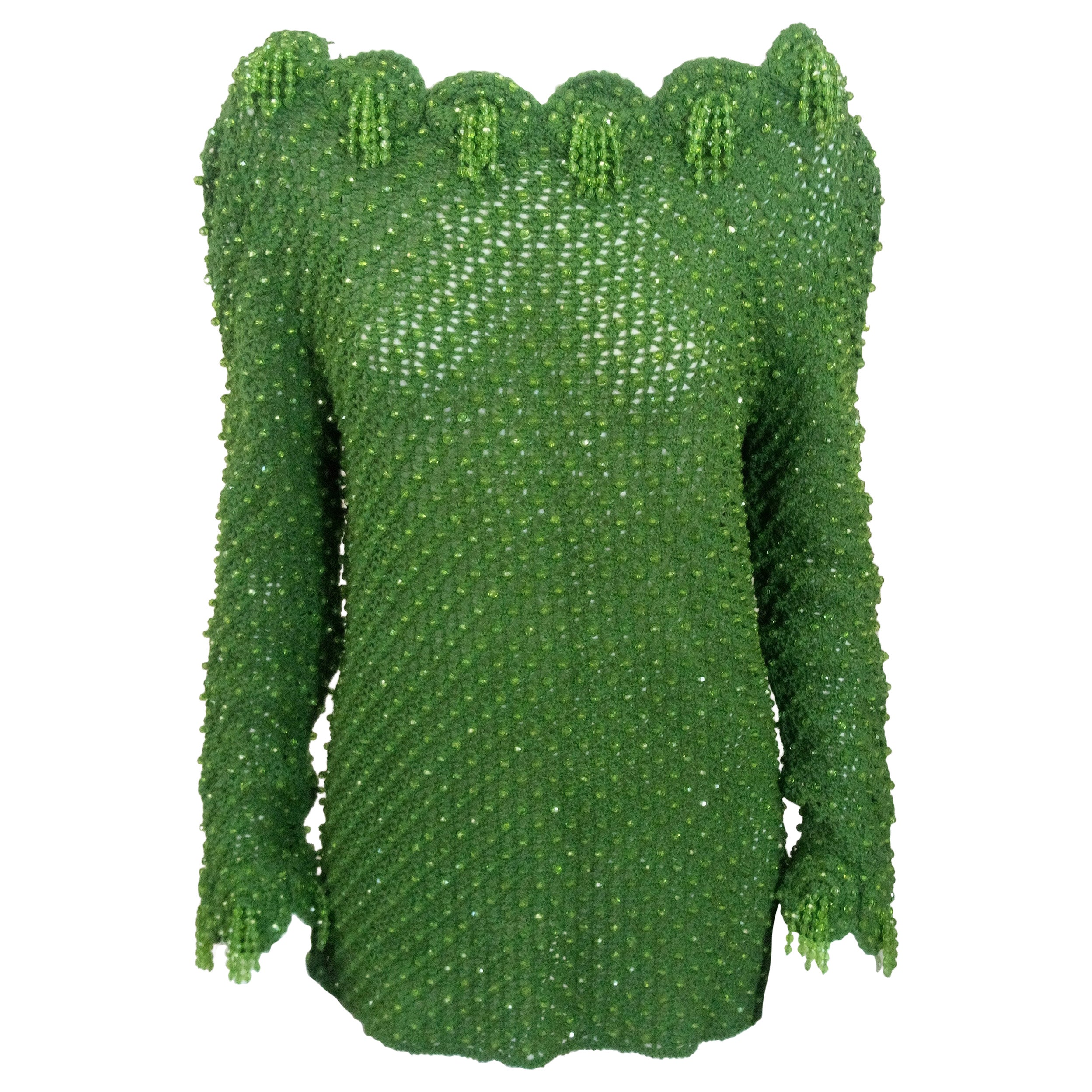 Handgefertigter Pullover aus Wolle mit italienischen Kristallperlen