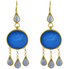 Boucles d'oreilles pendentifs en cristal bleu italien Intaglio Vermeil