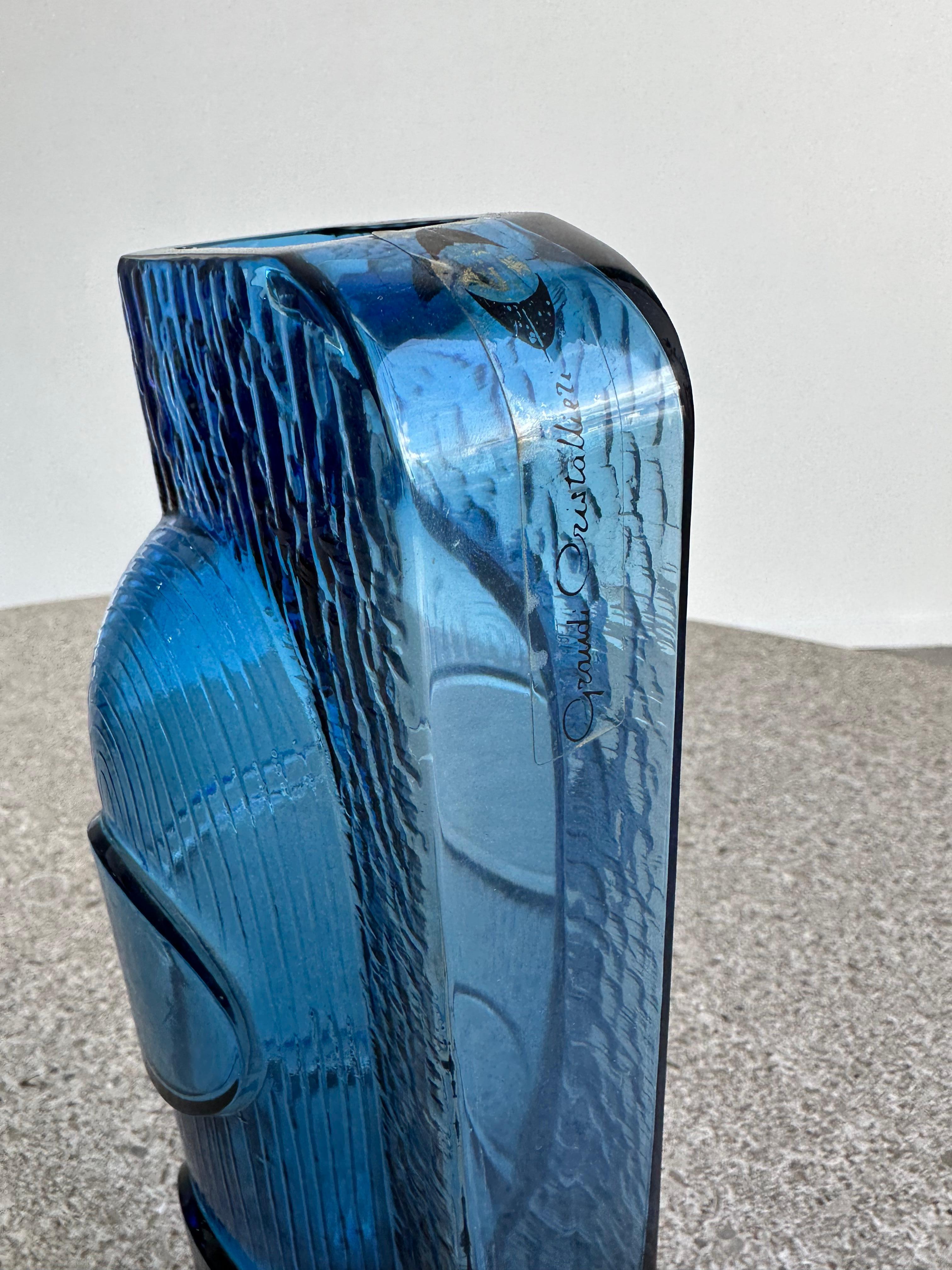 Hand-Crafted Italian Crystal Blue Vase by Grandi Cristalli
