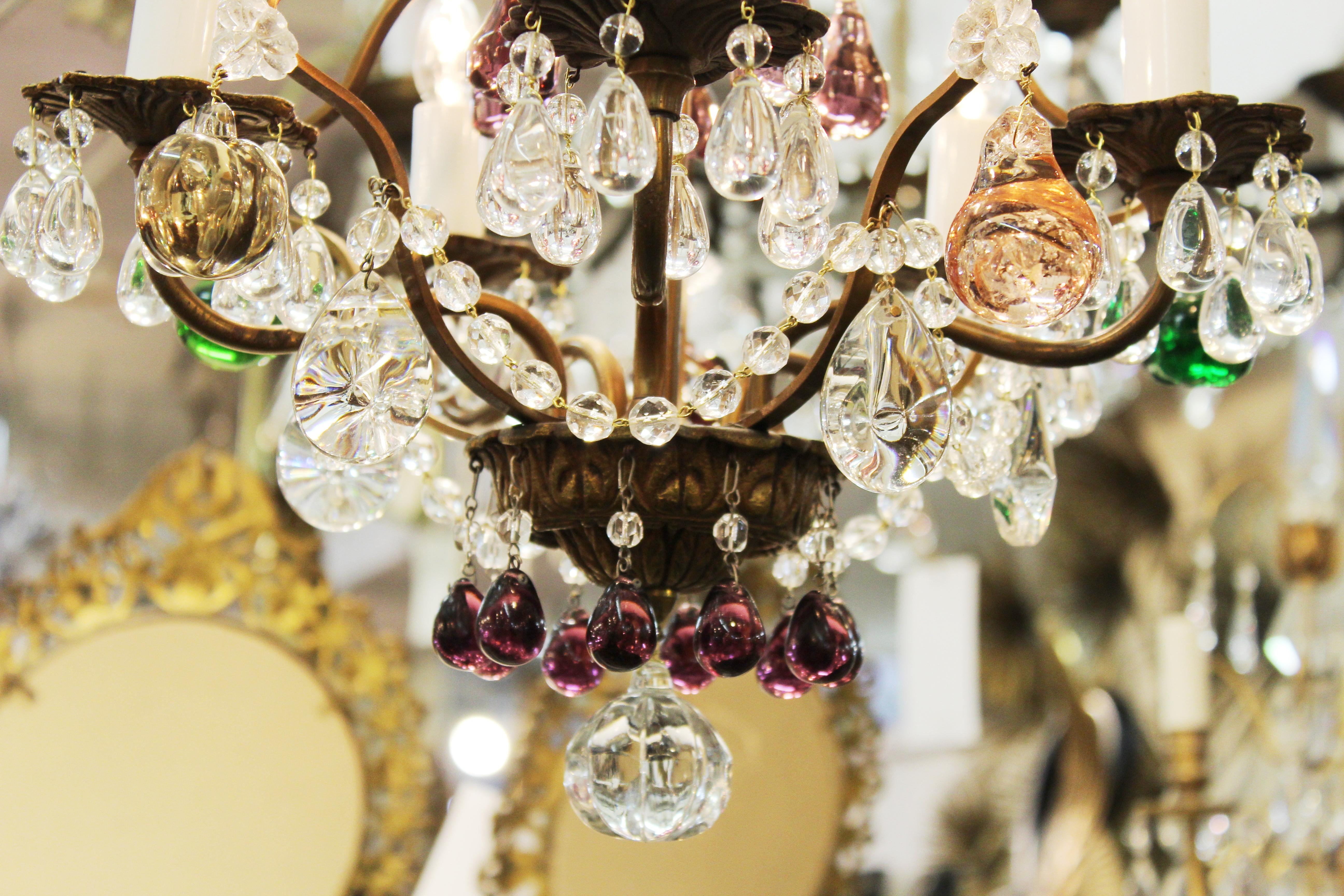 Italian Crystal & Brass Diminutive Chandelier With Multi-Colored Fruit Pendants 4