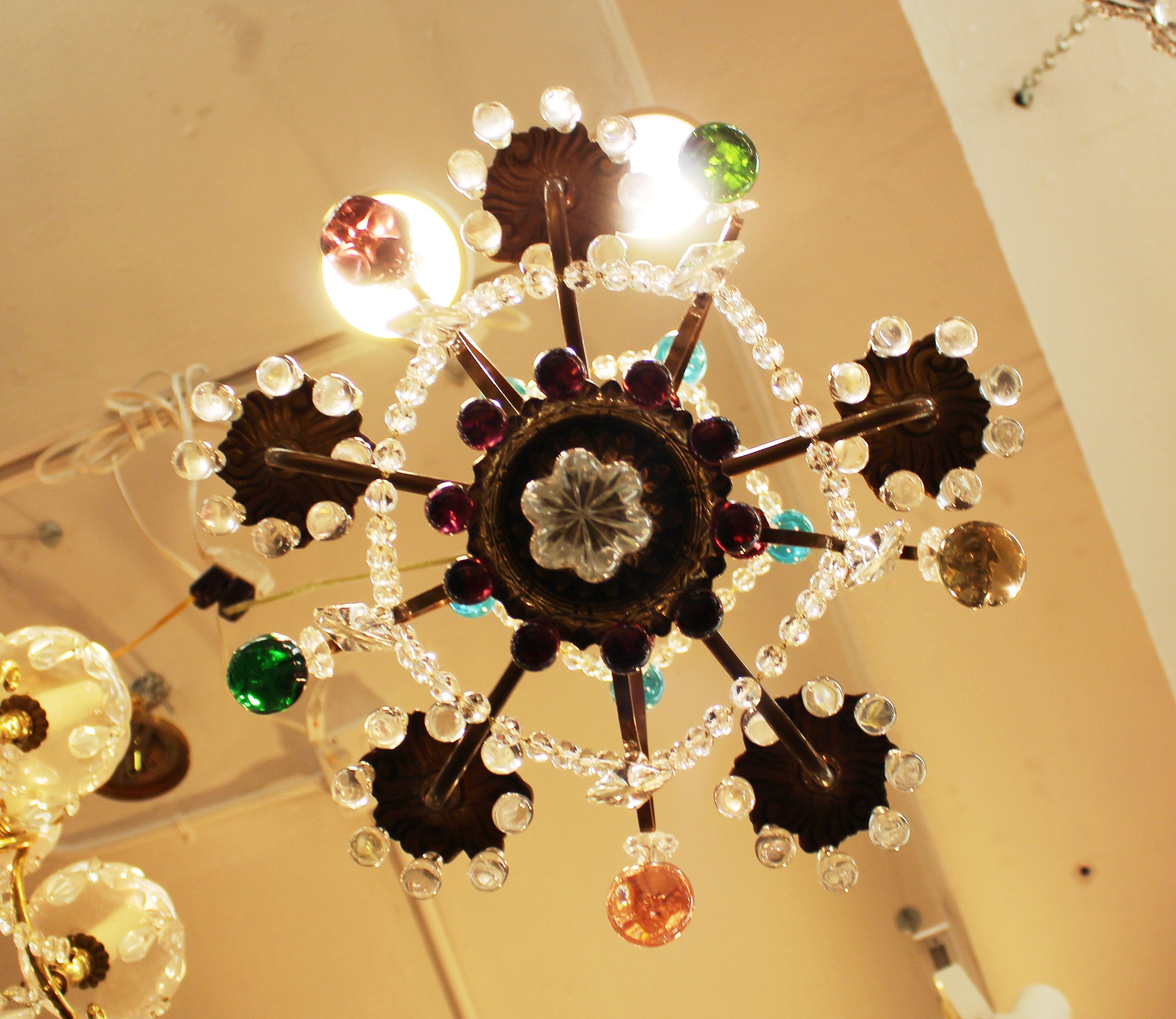 Italian Crystal & Brass Diminutive Chandelier With Multi-Colored Fruit Pendants 1