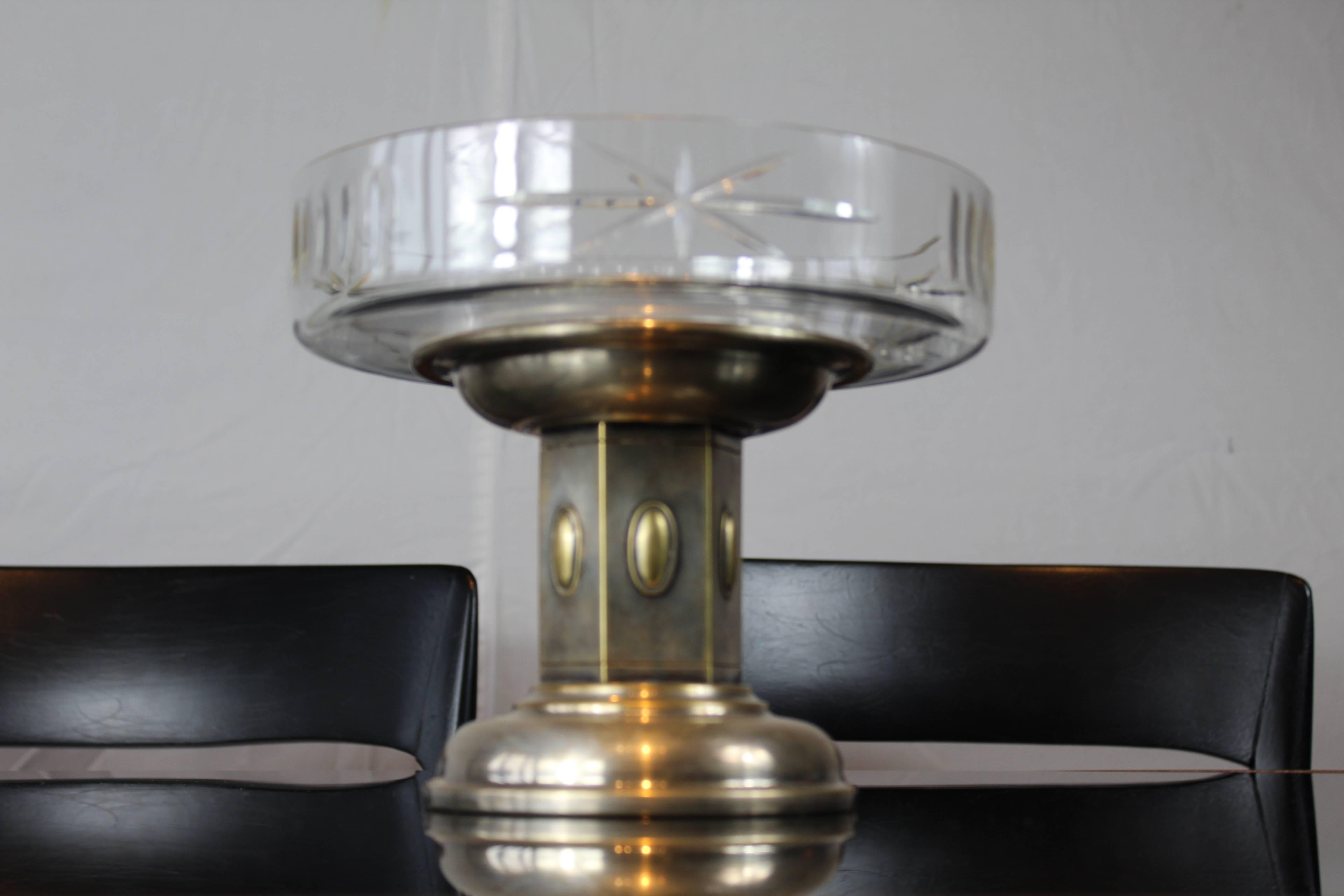 Italian Crystal Centrepiece Fruit Bowl Art Deco with Brass Decorations, 1930s 2