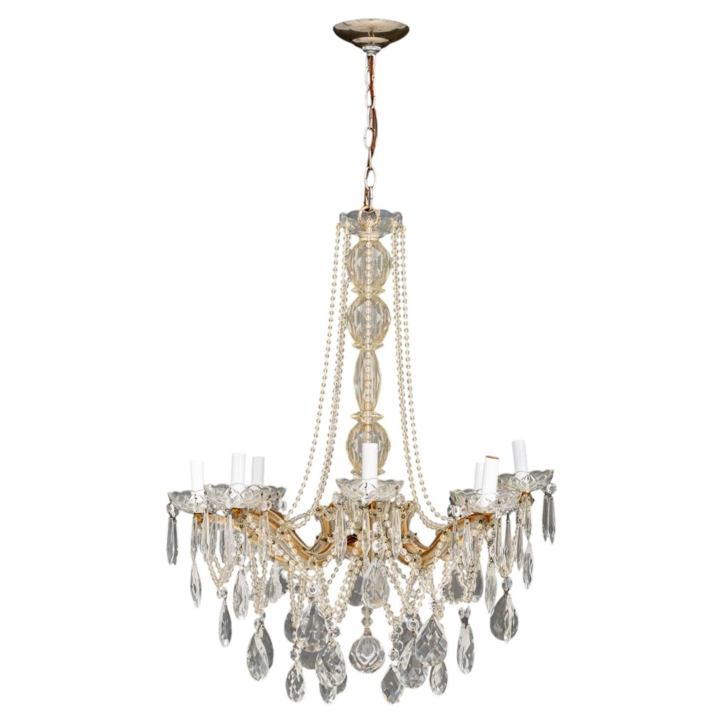 Italian Crystal Chandelier, With Eight-Branch Brass Frame