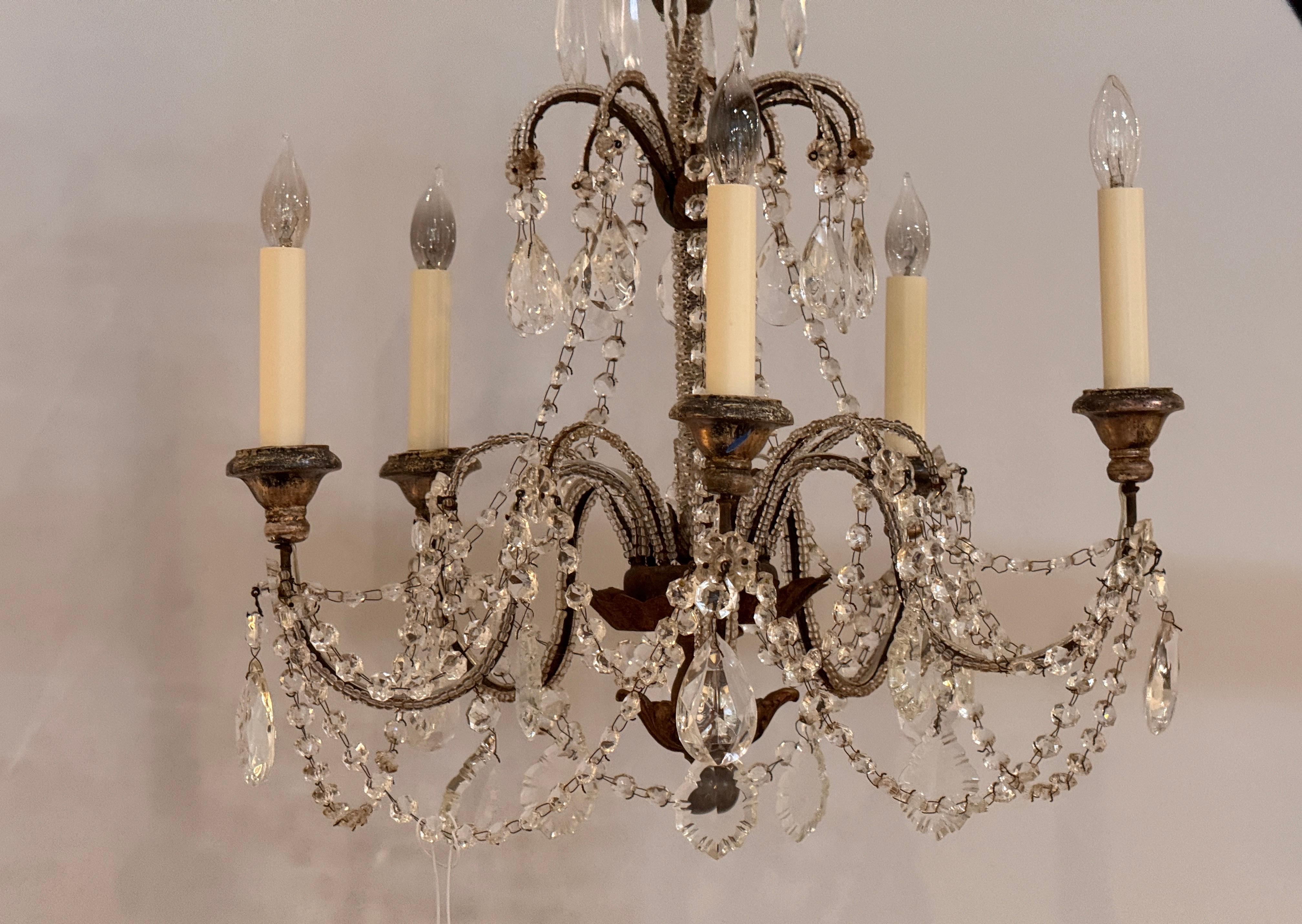 Italian Crystal Chandelier With Draped Beading In Good Condition For Sale In Charlottesville, VA