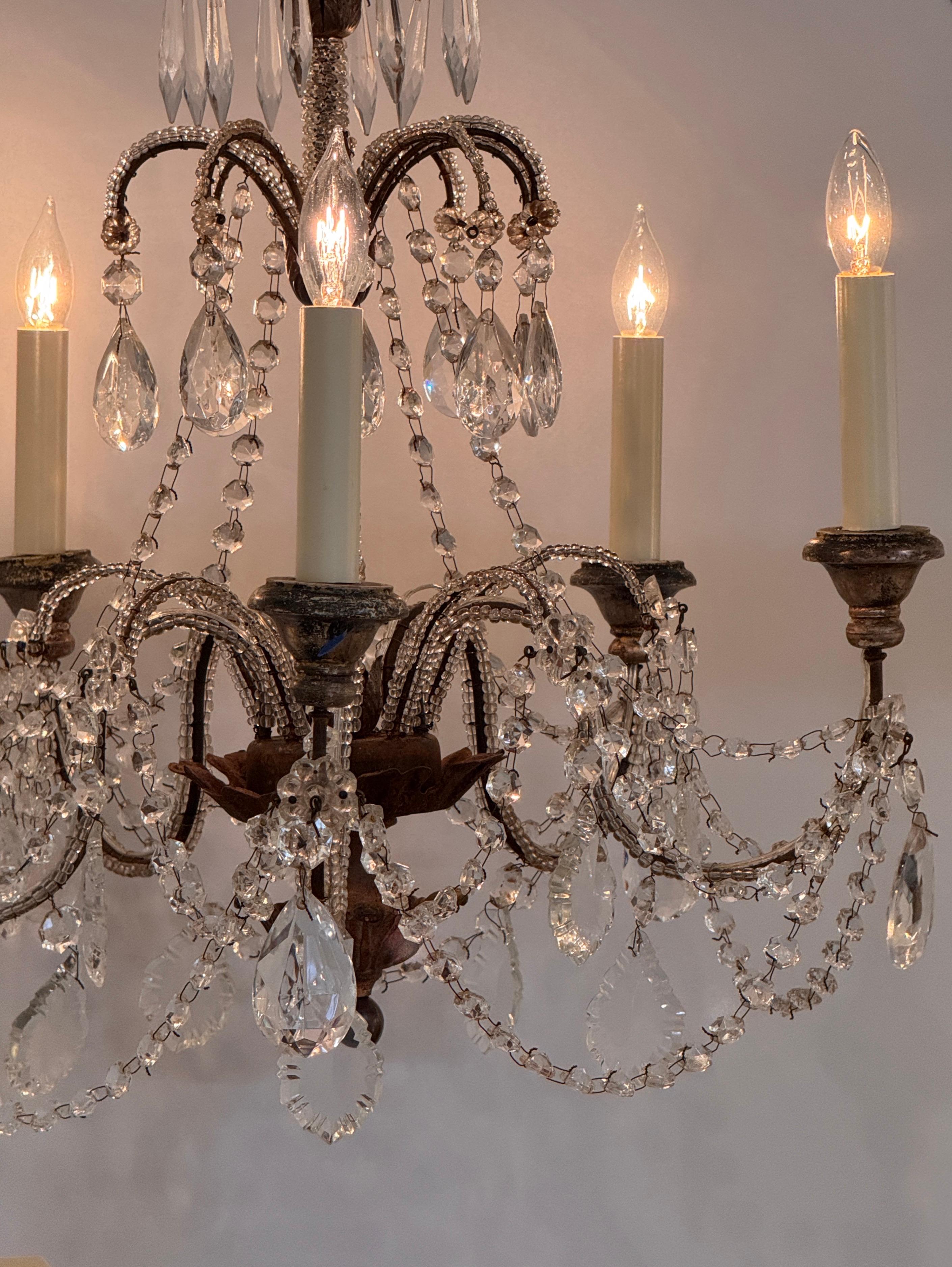 Italian Crystal Chandelier With Draped Beading For Sale 1