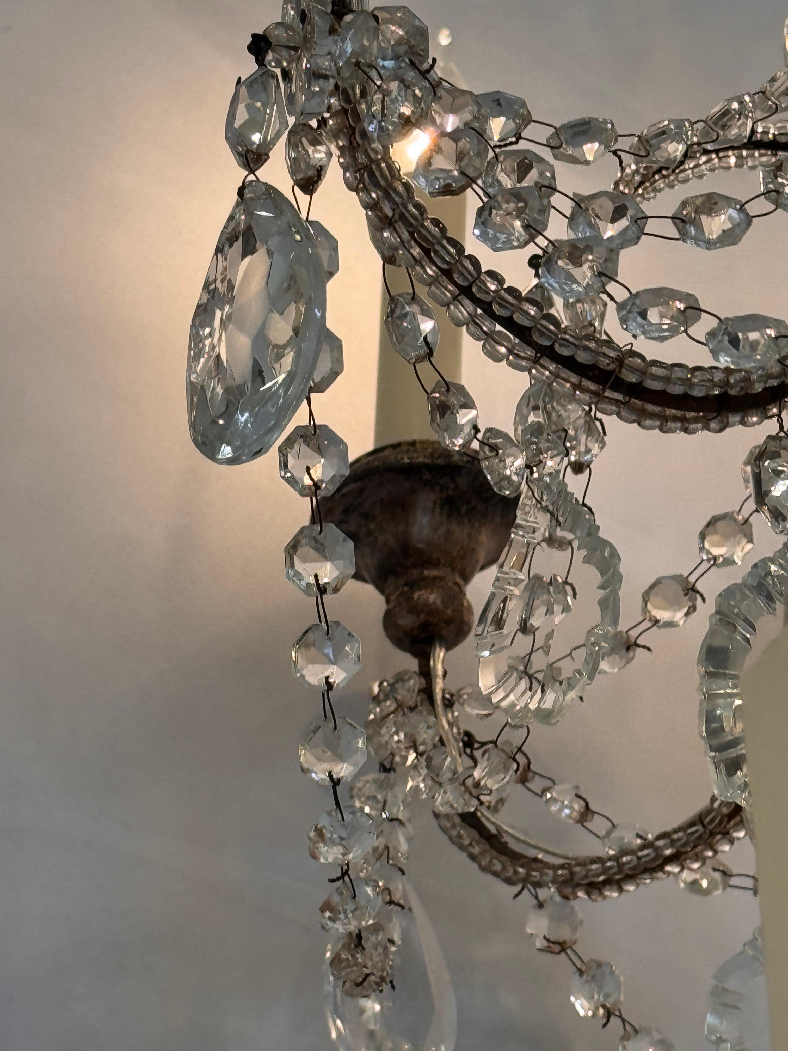 Italian Crystal Chandelier With Draped Beading For Sale 4