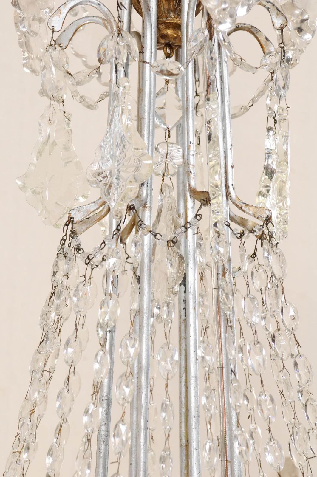 Italian Crystal Eight-Light Chandelier w/ Two-Tiered Waterfall Top, Mid-20th C. In Good Condition In Atlanta, GA
