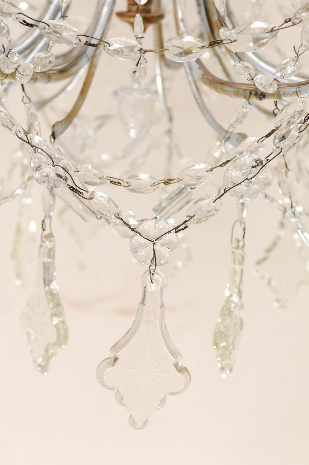 Italian Crystal Eight-Light Chandelier w/ Two-Tiered Waterfall Top, Mid-20th C. 1