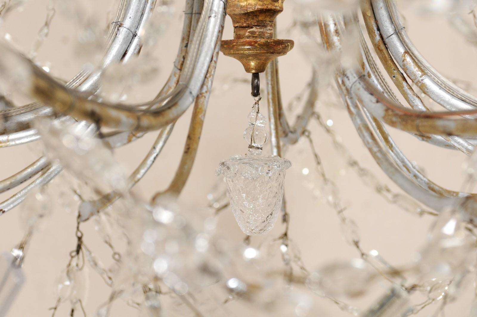 Italian Crystal Eight-Light Chandelier w/ Two-Tiered Waterfall Top, Mid-20th C. 2