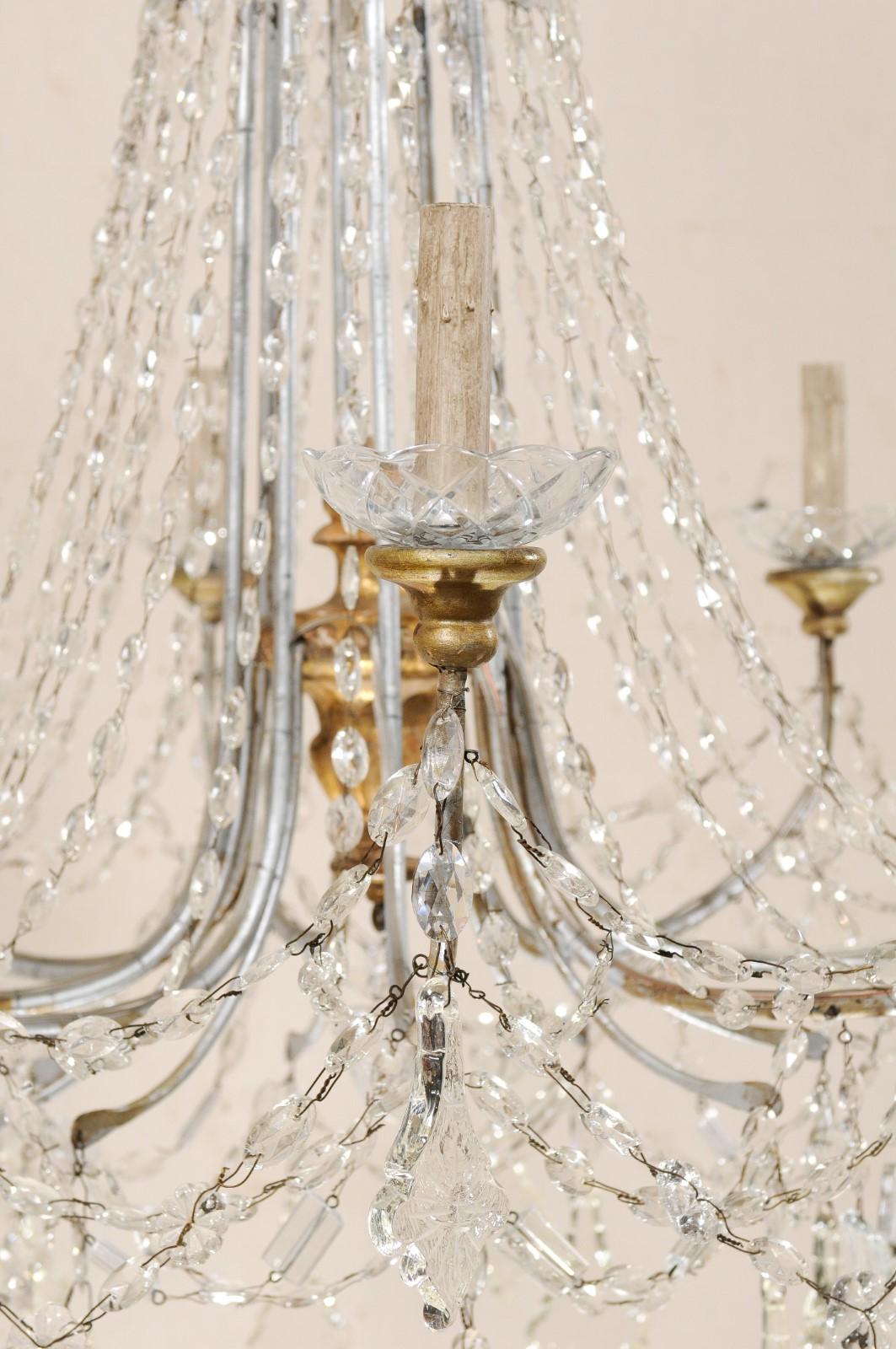 Italian Crystal Eight-Light Chandelier w/ Two-Tiered Waterfall Top, Mid-20th C. 3