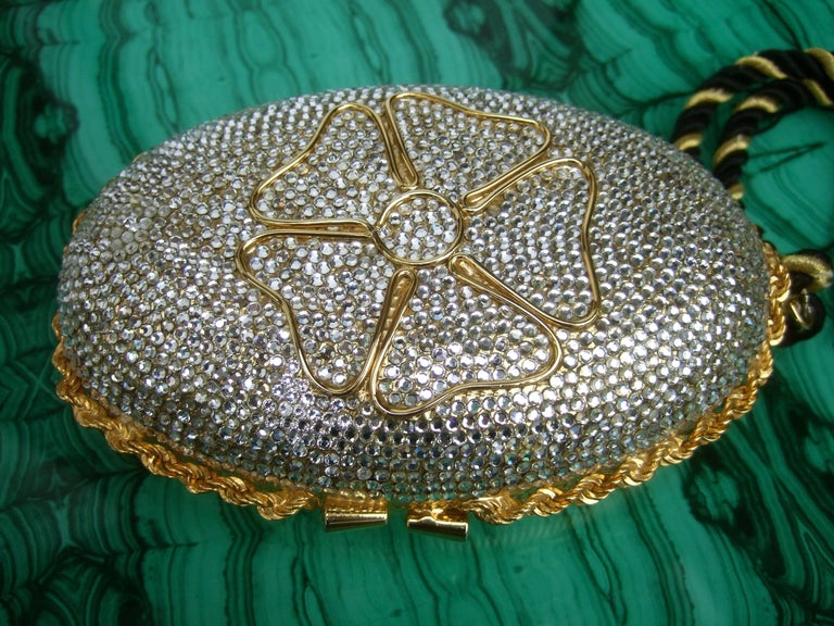 Italian Crystal Encrusted Oval Tassel Minaudière circa 1980s In Good Condition For Sale In University City, MO