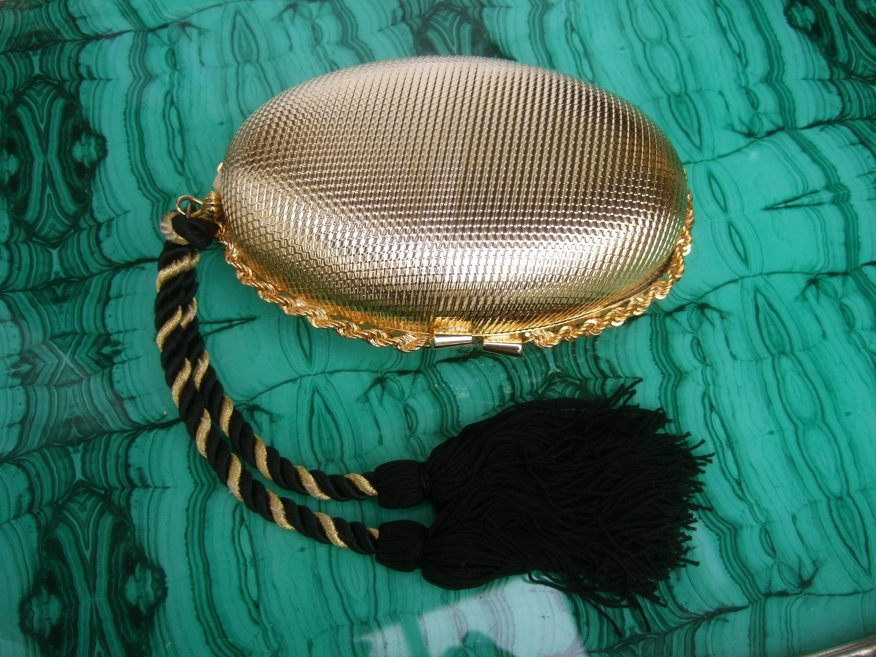 Italian Crystal Encrusted Oval Tassel Minaudière circa 1980s For Sale 4