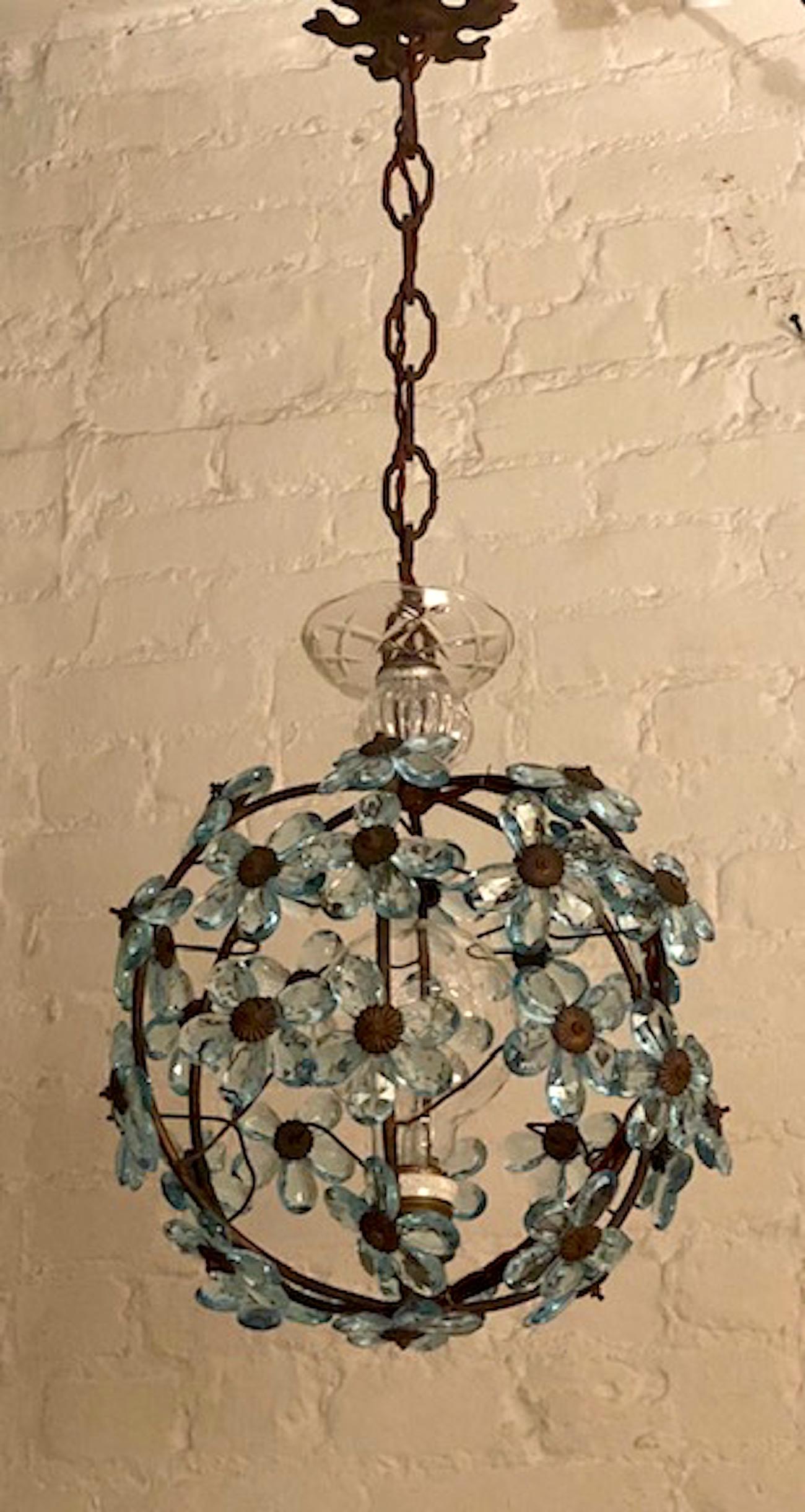 Hollywood Regency Italian Crystal Flower Pendant Light