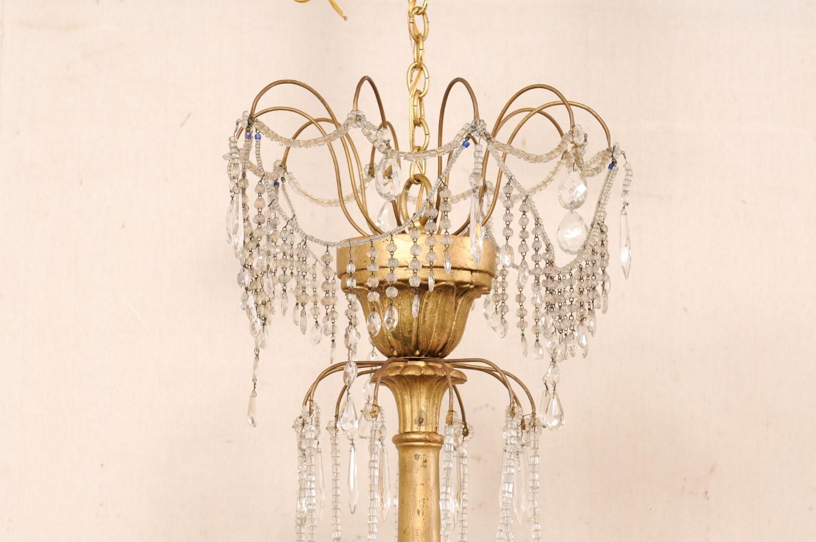 Italian Crystal & Gilt Wood Column Chandelier, 10 Light In Good Condition For Sale In Atlanta, GA