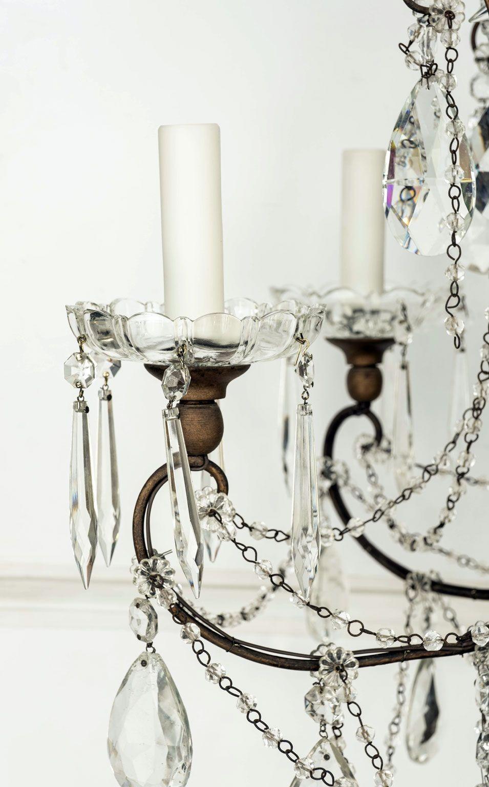 French Provincial Italian Crystal, Giltwood and Iron Chandelier For Sale