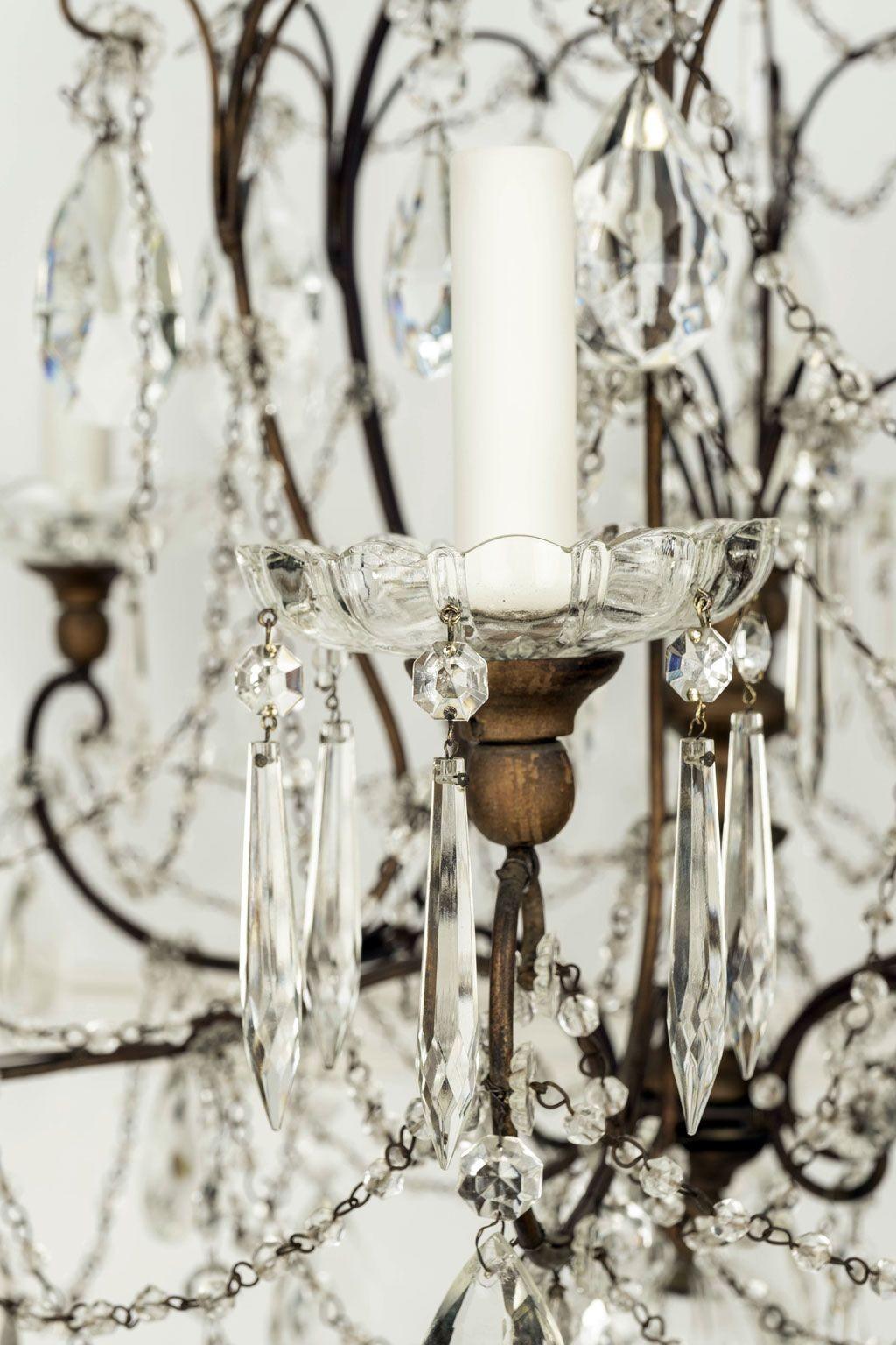 Italian Crystal, Giltwood and Iron Chandelier In Good Condition For Sale In Houston, TX
