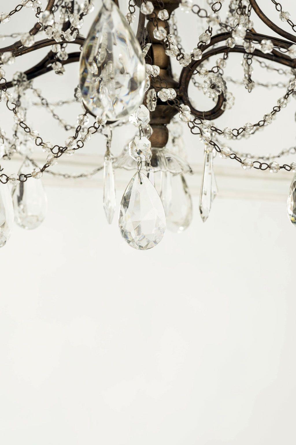 Brass Italian Crystal, Giltwood and Iron Chandelier For Sale