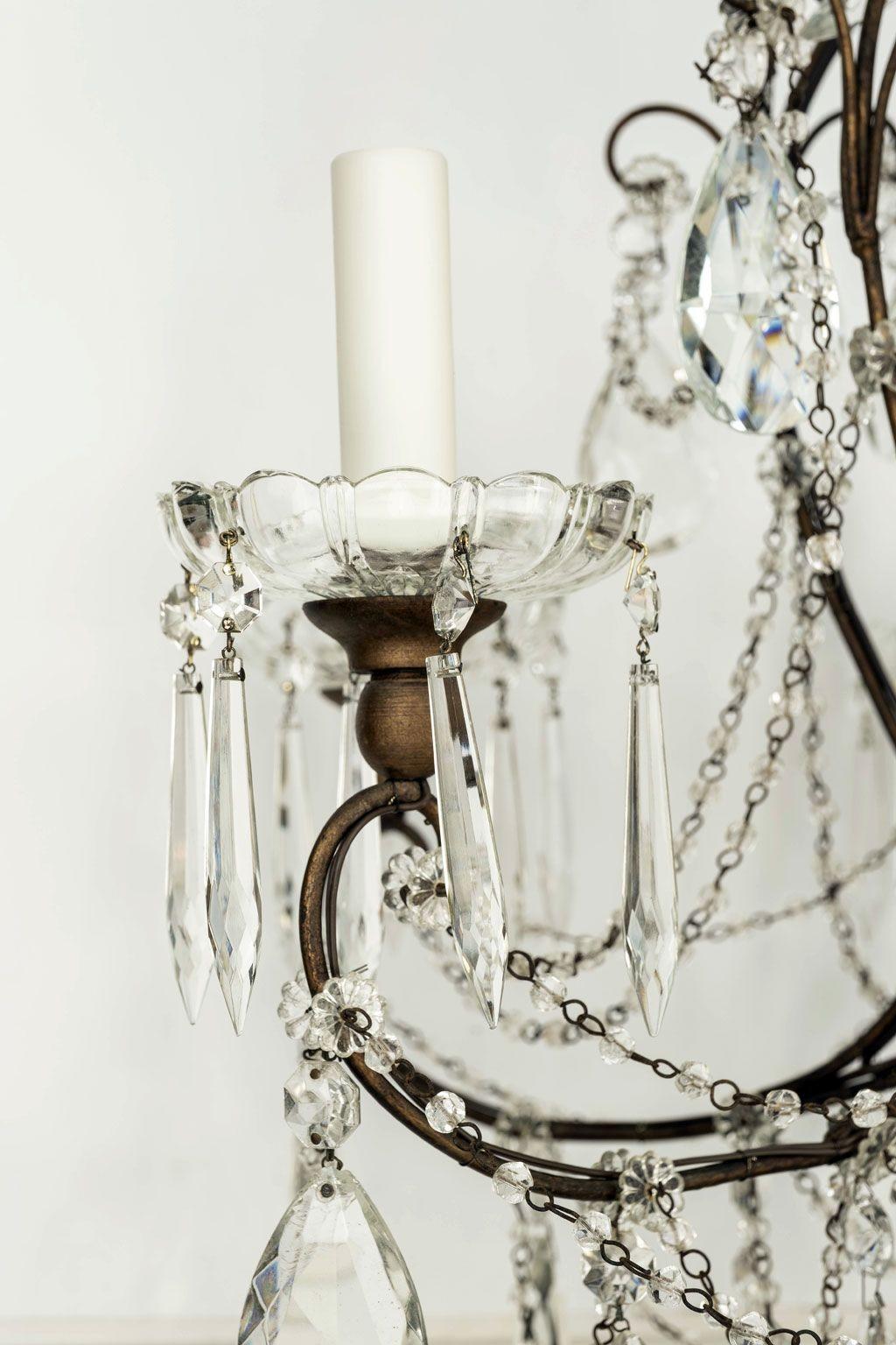 Italian Crystal, Giltwood and Iron Chandelier For Sale 1