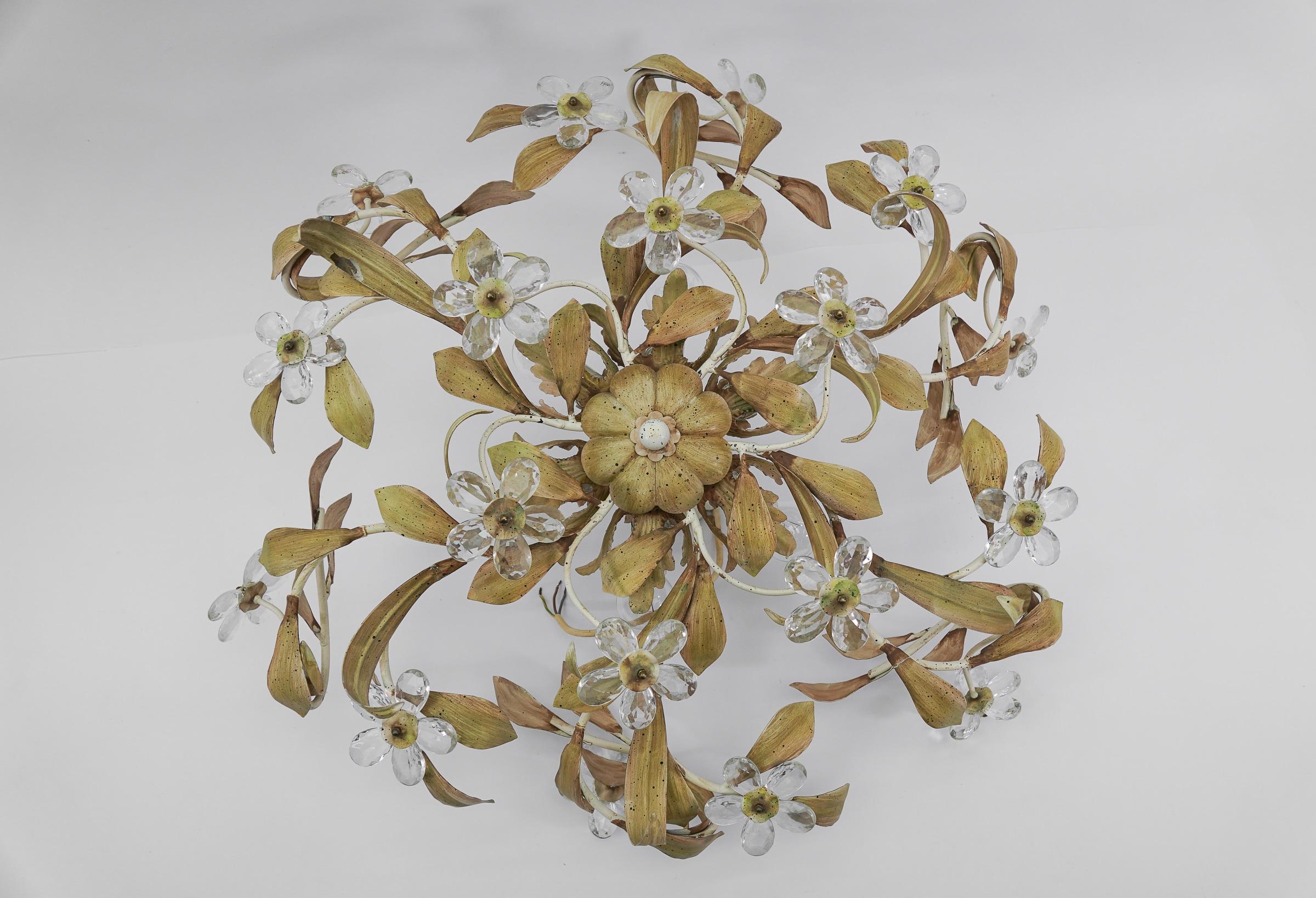 Italian Crystal Glass and Metal Florentine Ceiling Lamp by Banci Firenze, 1960s For Sale 9