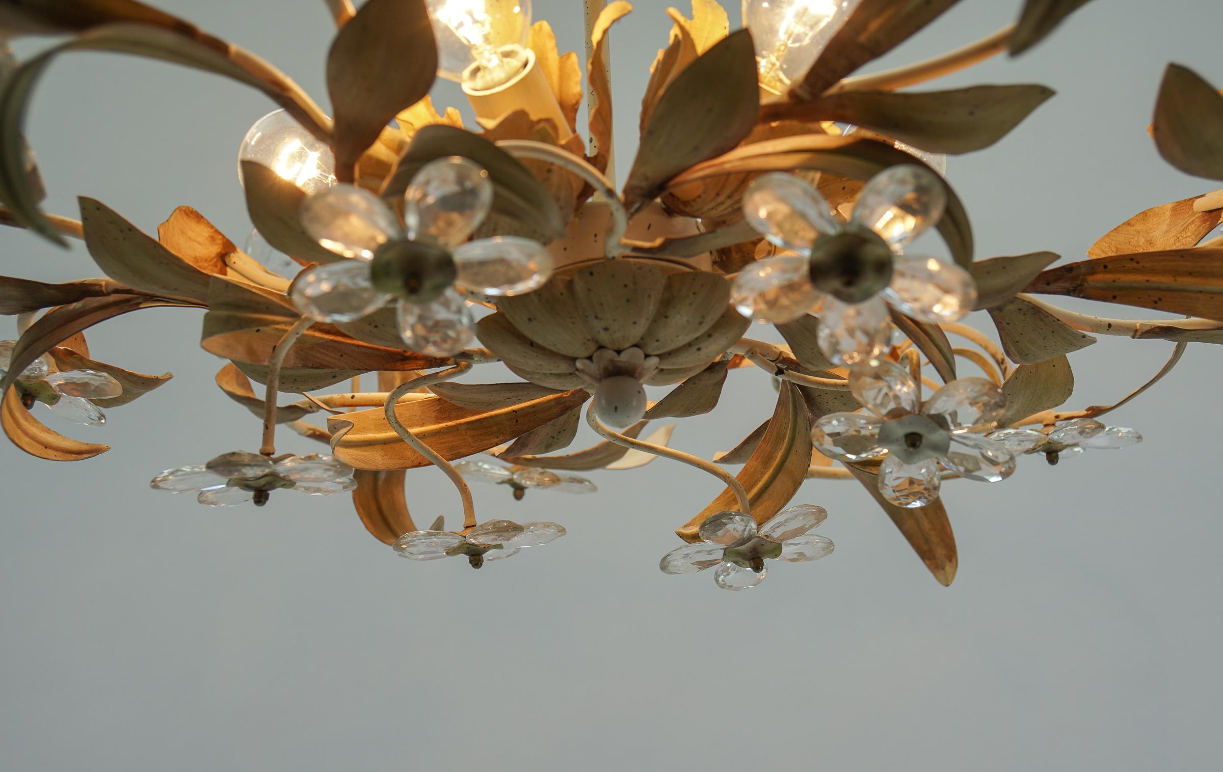 Italian Crystal Glass and Metal Florentine Ceiling Lamp by Banci Firenze, 1960s In Good Condition For Sale In Nürnberg, Bayern