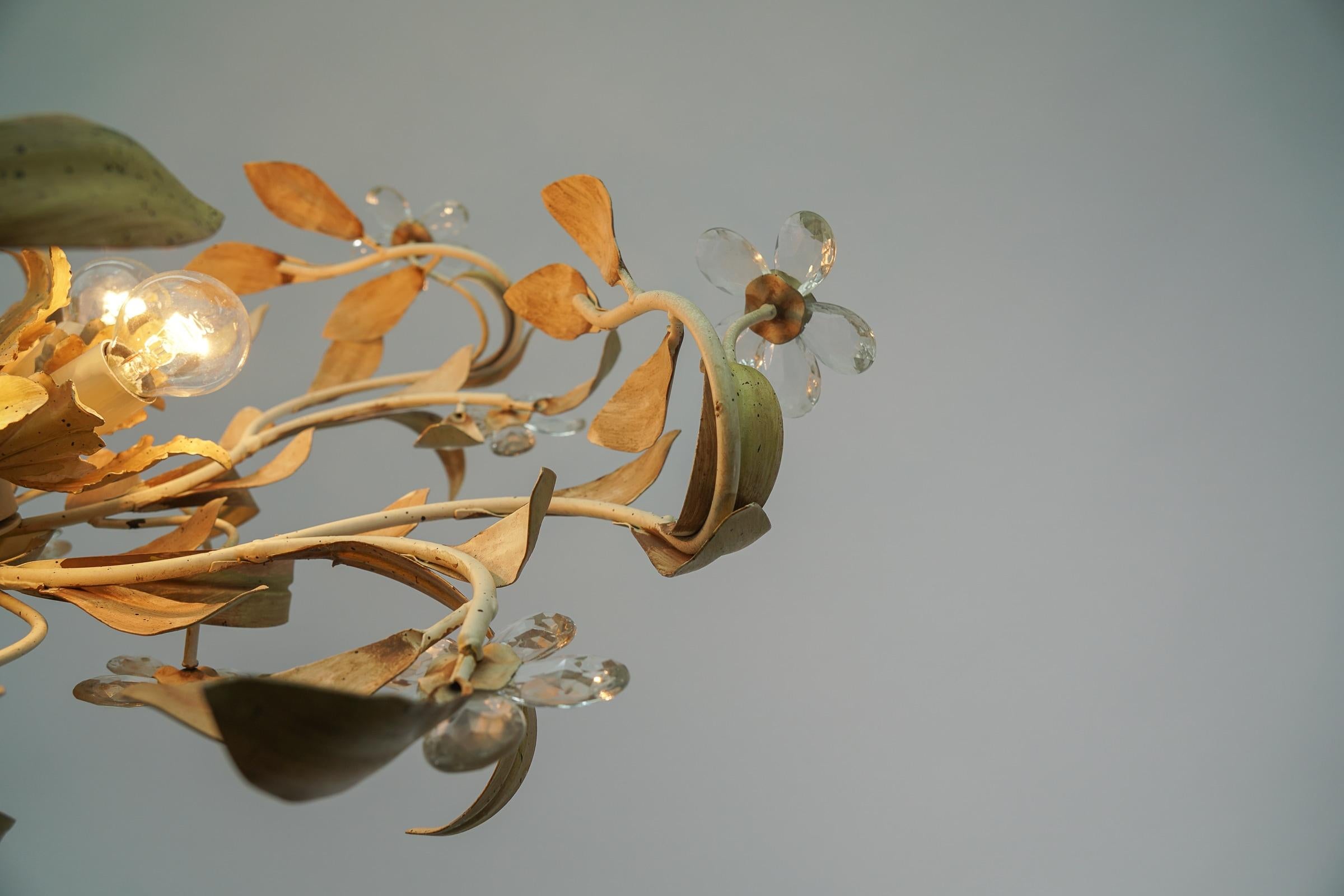 Italian Crystal Glass and Metal Florentine Ceiling Lamp by Banci Firenze, 1960s For Sale 1