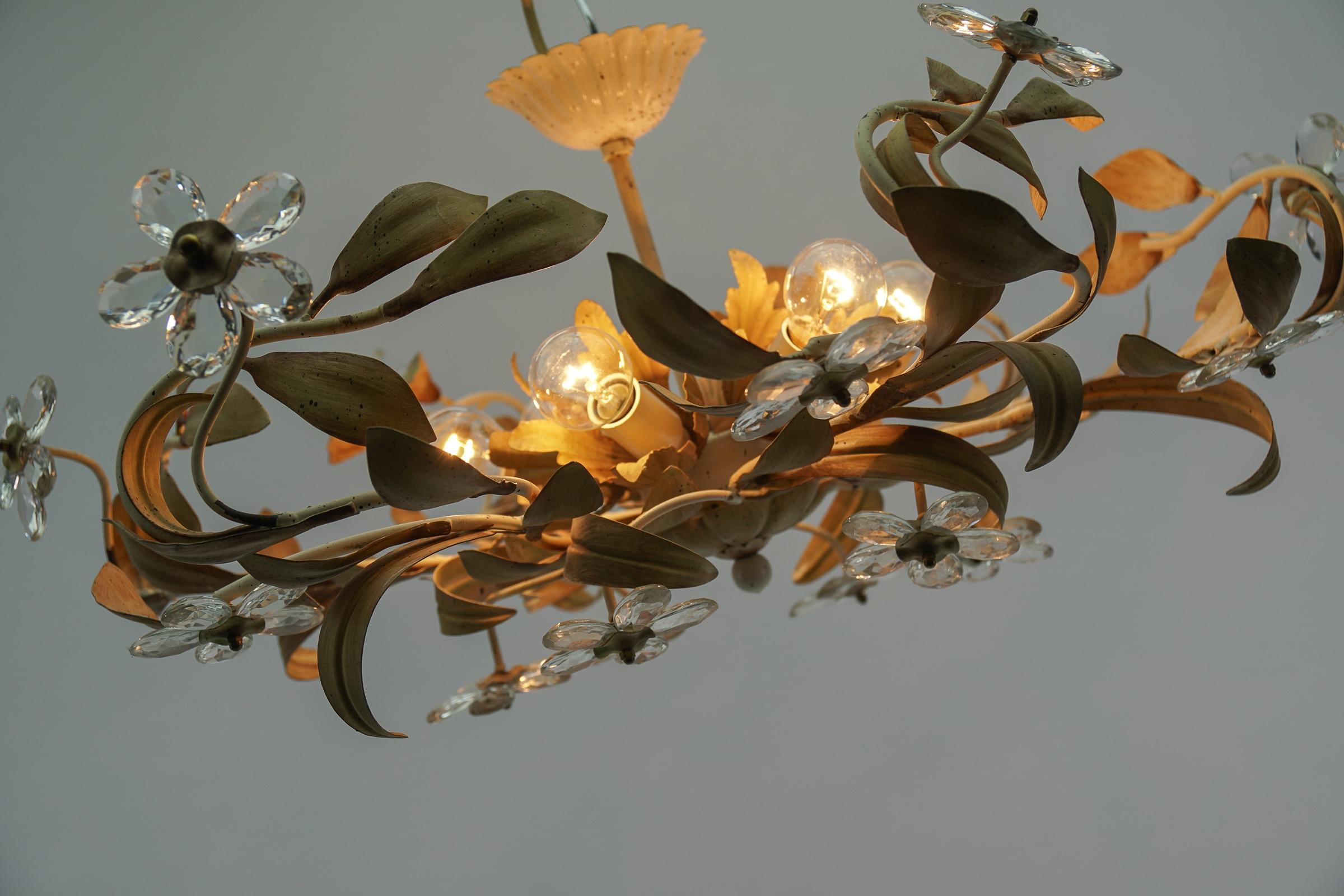 Italian Crystal Glass and Metal Florentine Ceiling Lamp by Banci Firenze, 1960s For Sale 2
