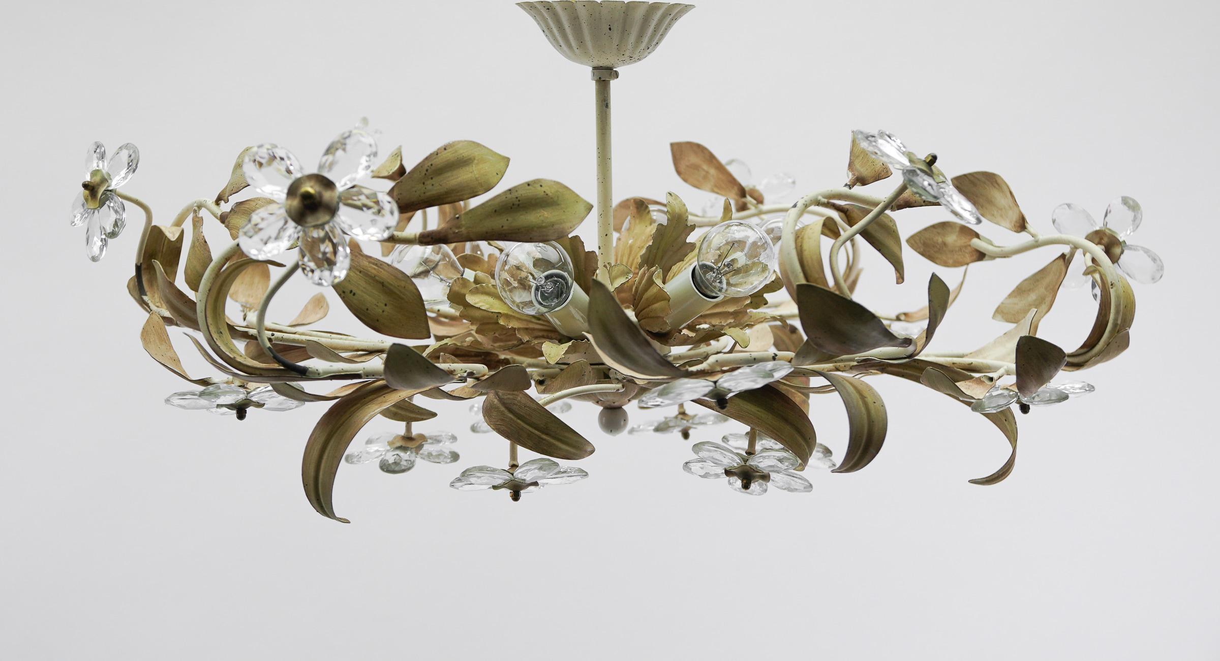 Italian Crystal Glass and Metal Florentine Ceiling Lamp by Banci Firenze, 1960s For Sale 3
