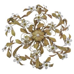 Vintage Italian Crystal Glass and Metal Florentine Ceiling Lamp by Banci Firenze, 1960s