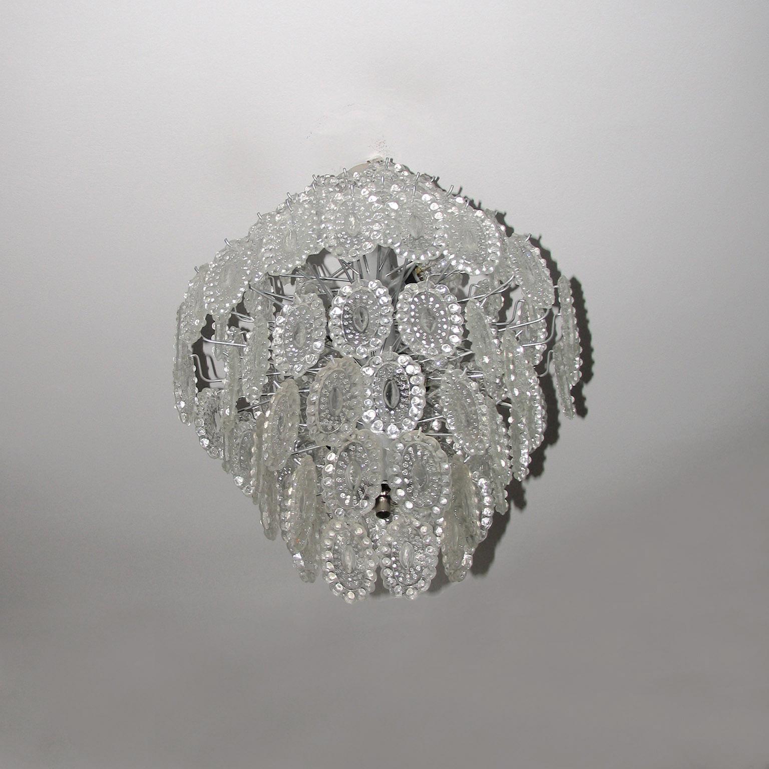 Mid-20th Century Italian Crystal Glass Chandelier in the Style of Mazzega, 1 of 2 For Sale