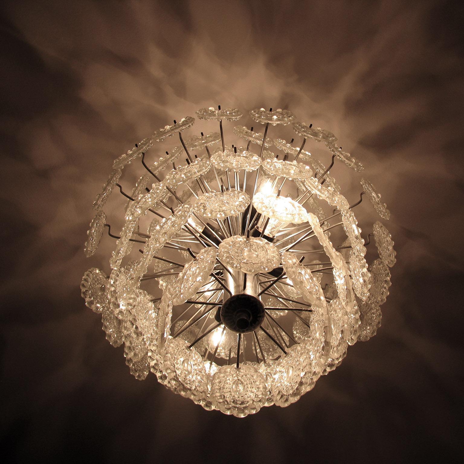 Metal Italian Crystal Glass Chandelier in the Style of Mazzega, 1 of 2 For Sale