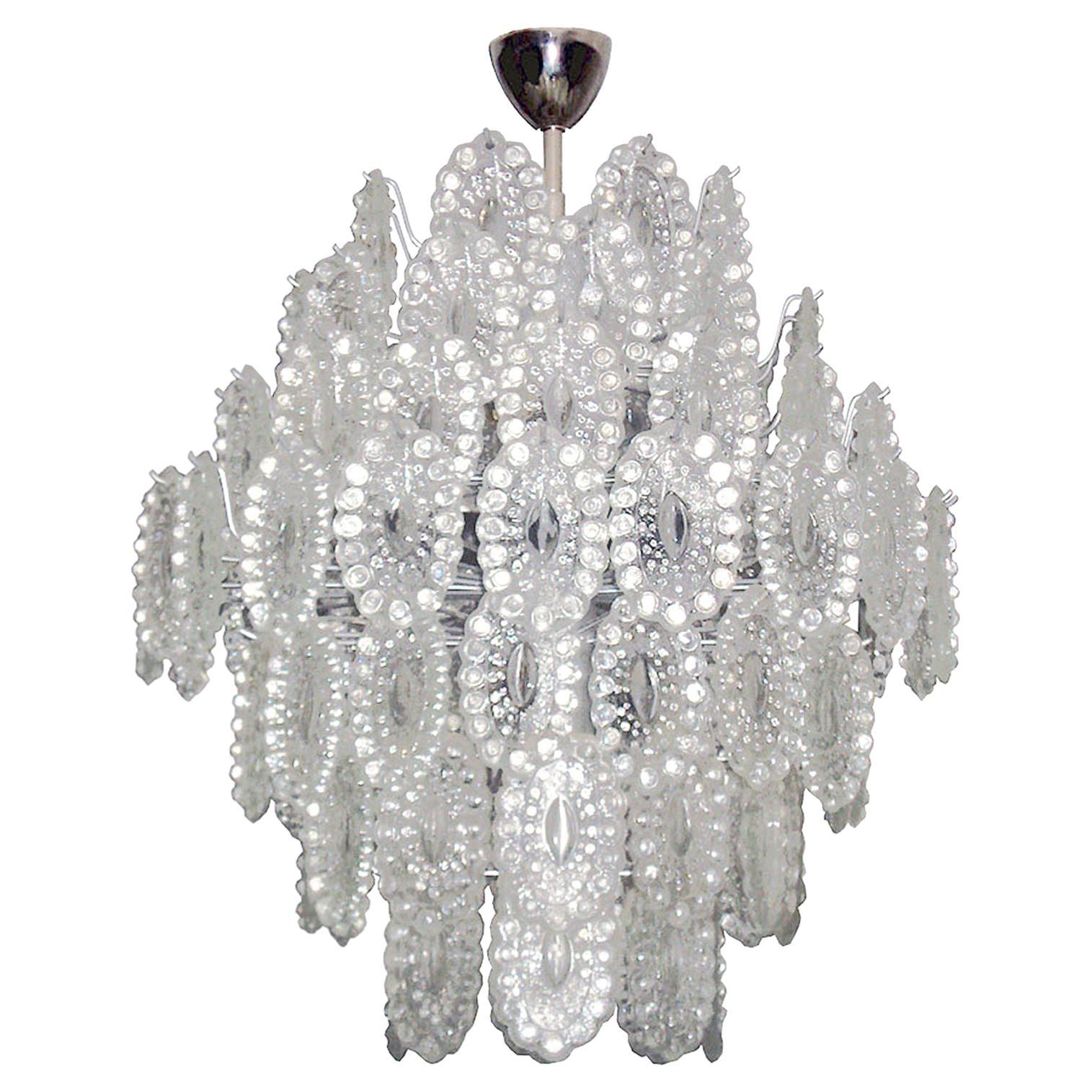 Italian Crystal Glass Chandelier in the Style of Mazzega, 1 of 2 For Sale